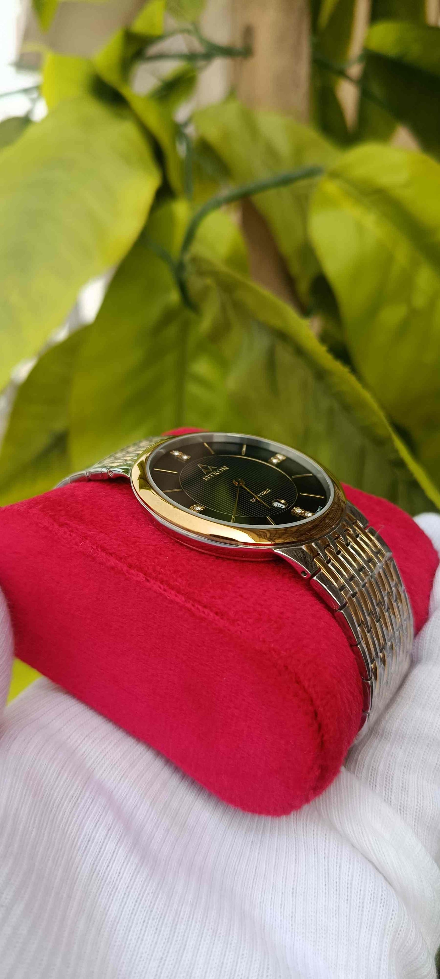 FITRON Two-Tone Black Dial Diamond Sapphire Watch | Gold & Silver Stainless Steel Bracelet