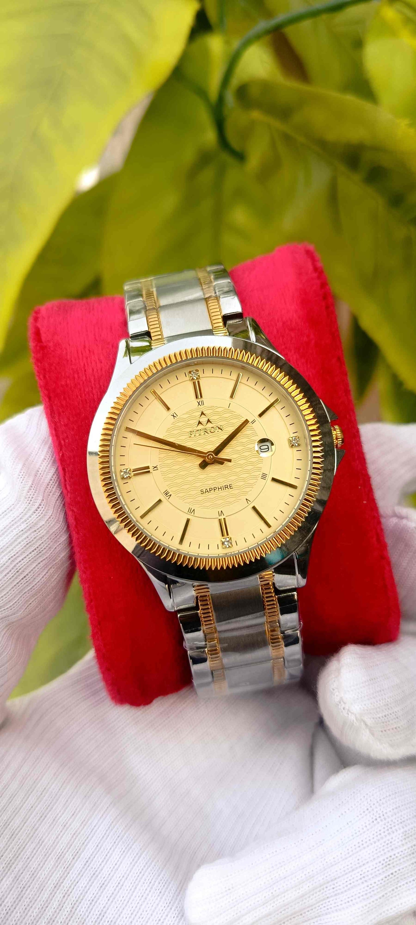 FITRON Two-Tone Champagne Dial Roman Numeral Sapphire Glass Watch
