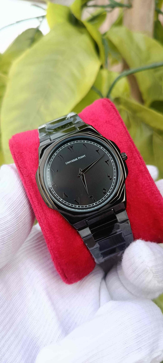 UNIVERSE POINT All Black Roman Numeral Watch | Black Metal Bracelet