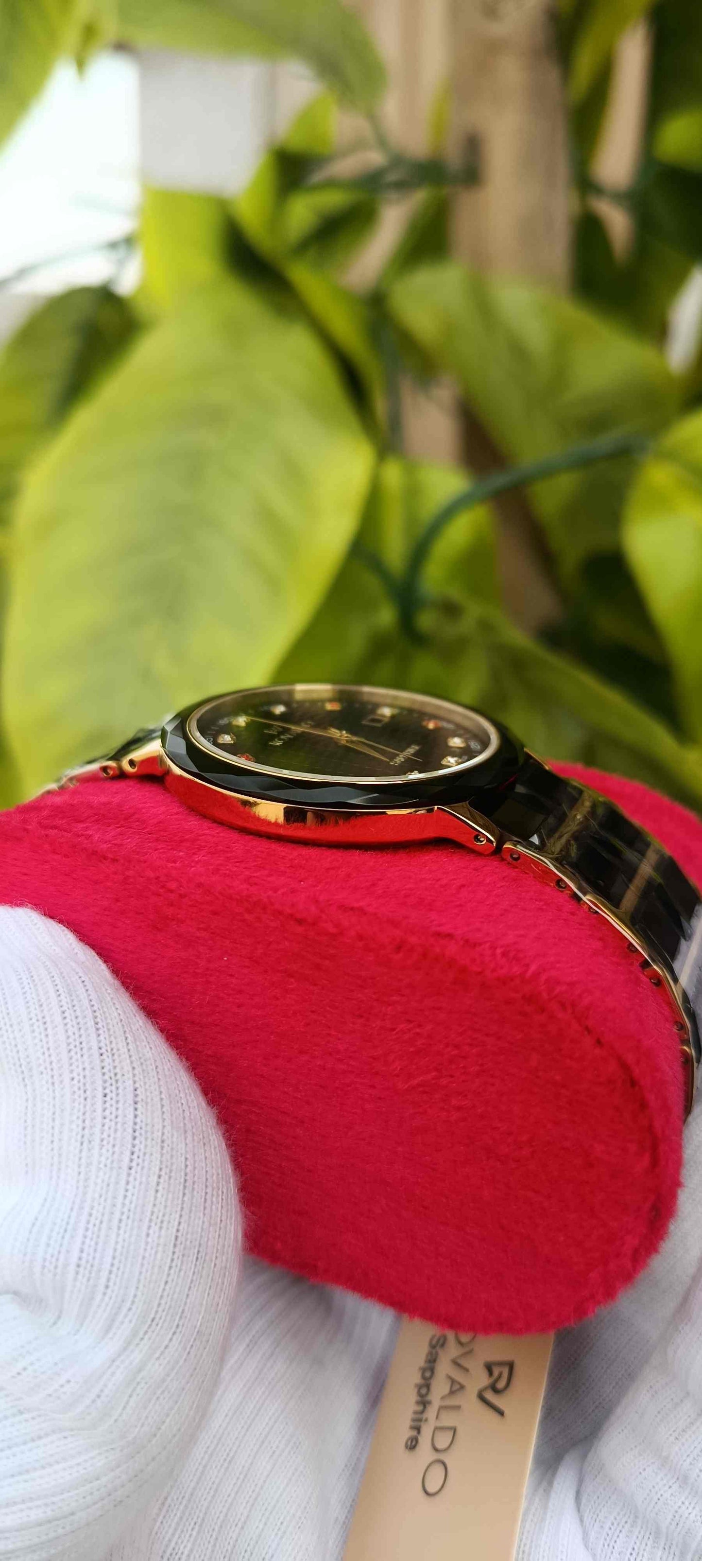 ROVALDO Luxury Two-Tone Black Grid Dial Sapphire Watch | Gold & Black Ceramic Band