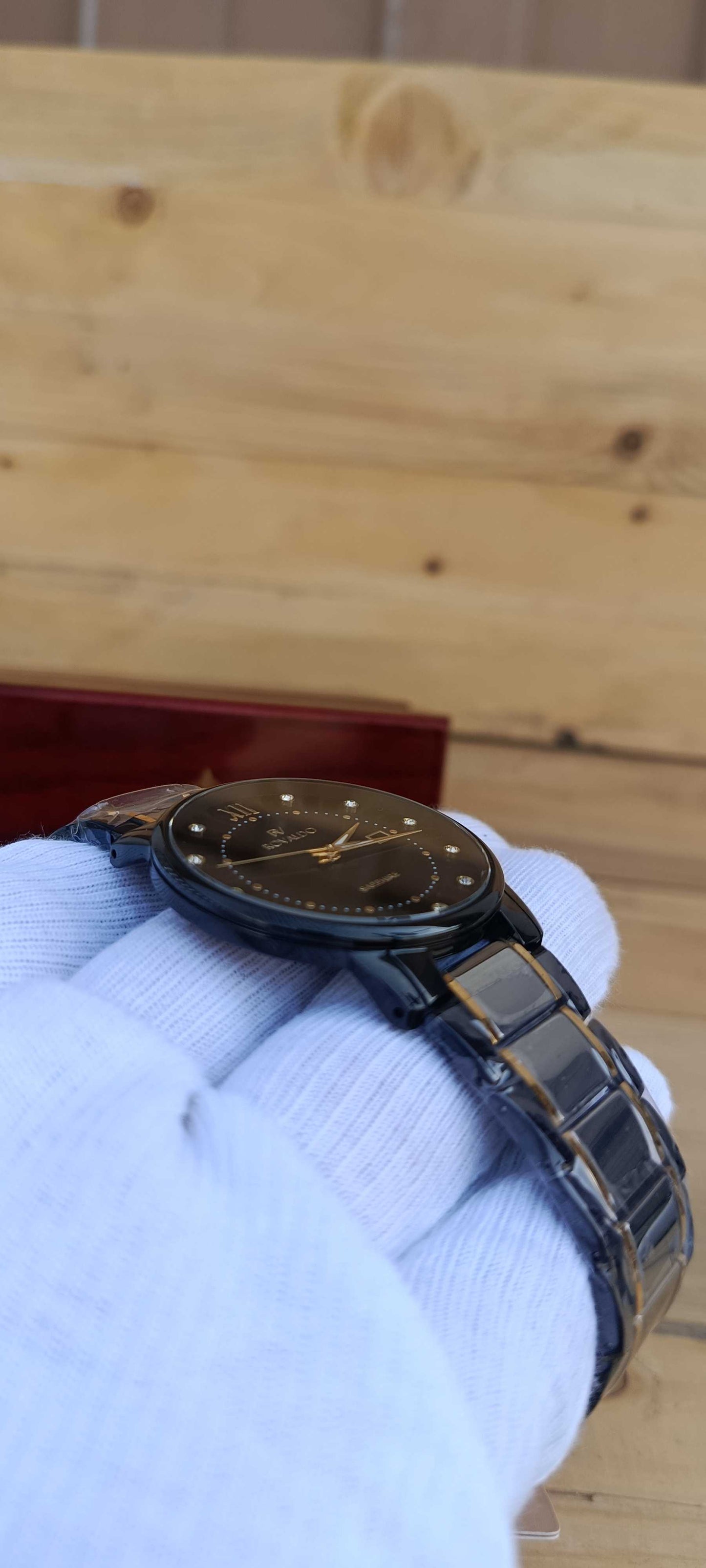 ROVALDO Black Slim Ceramic Roman Numeral Two-Tone Sapphire Watch