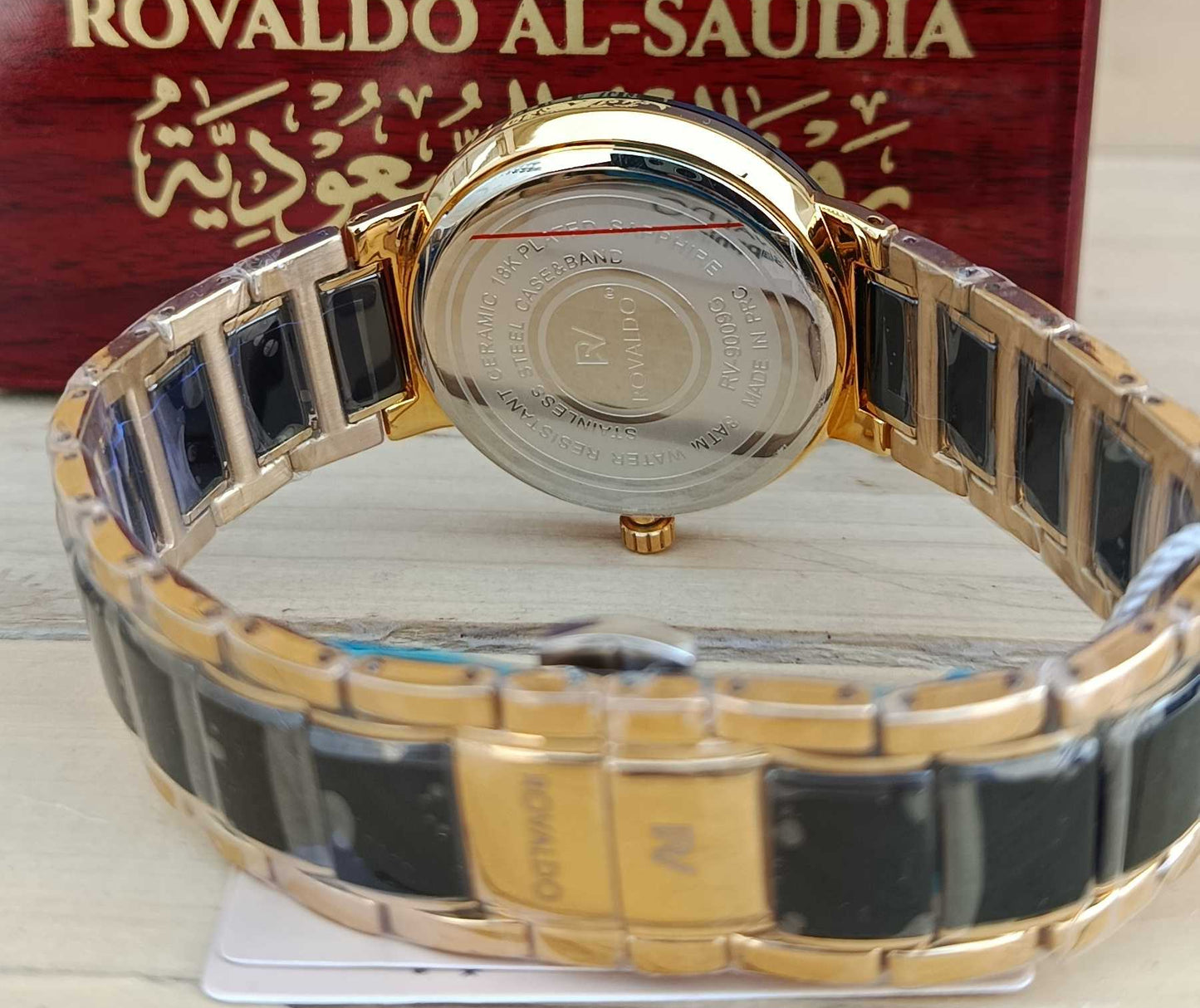 ROVALDO Two-Tone Black Diamond Dial Sapphire Watch Slim