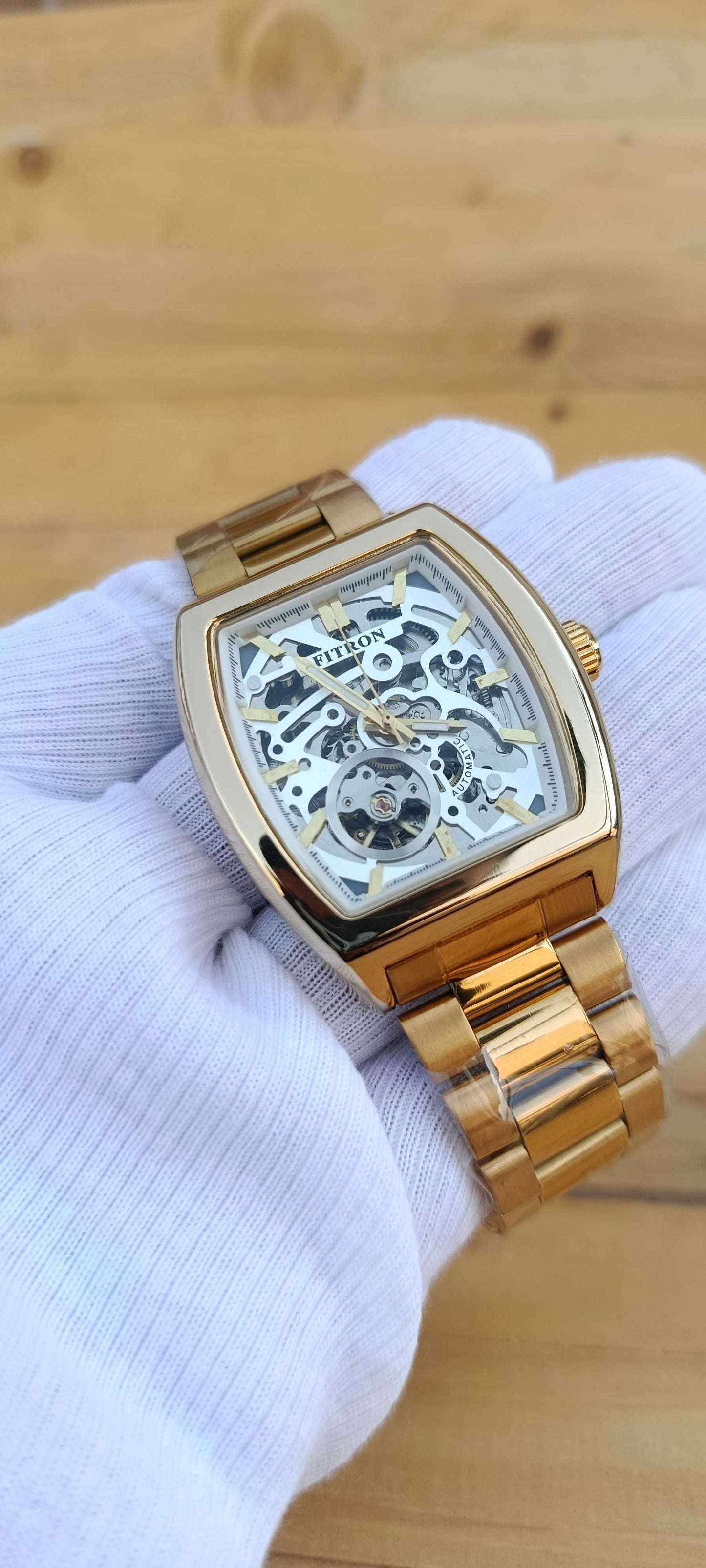 FITRON Gold Skeleton Tourbillon Barrel Watch