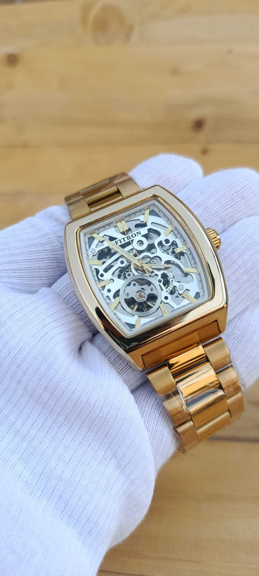 FITRON Gold Skeleton Tourbillon Barrel Watch