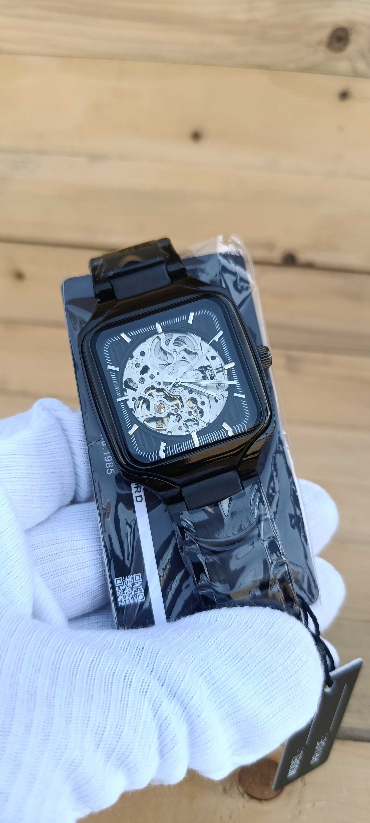 KWC Black Skeleton Automatic Rectangular Watch
