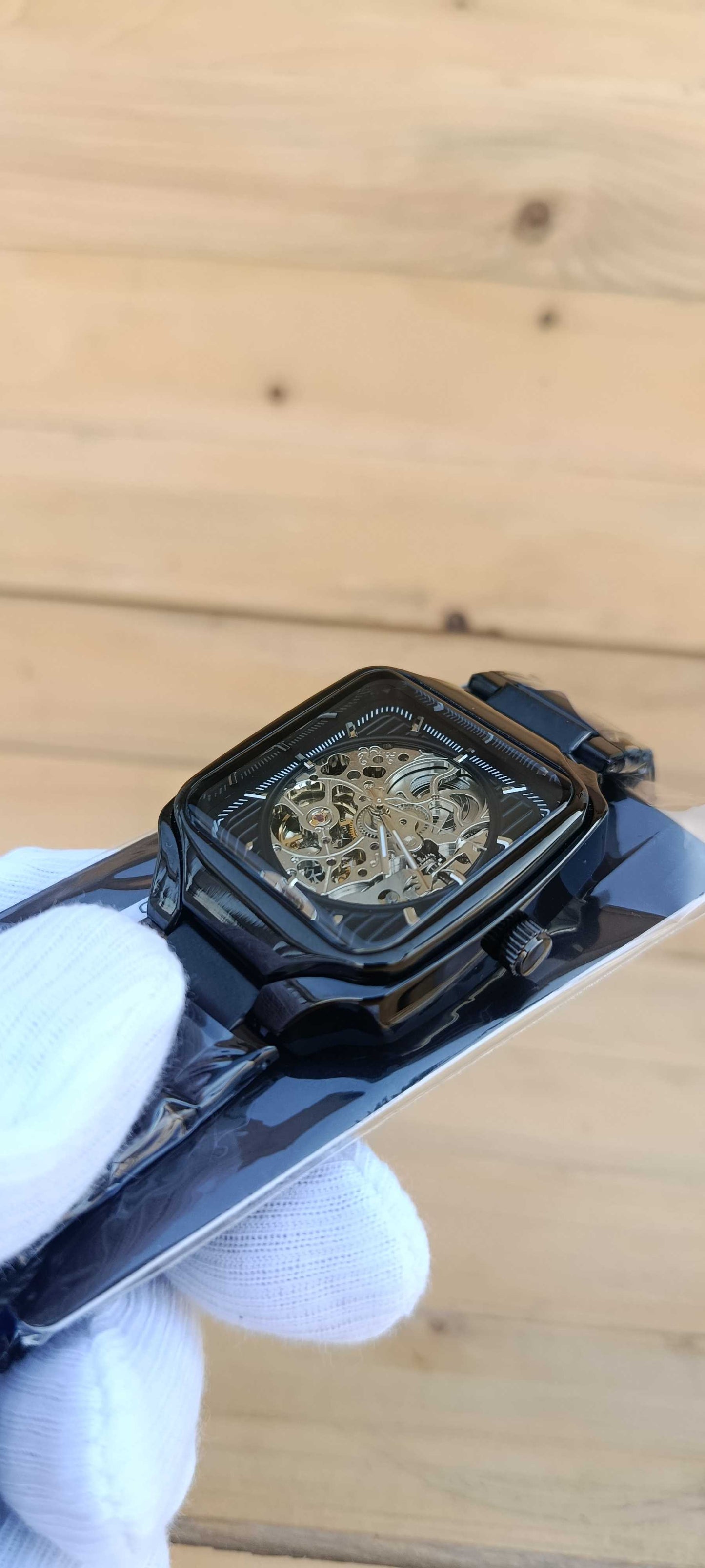 KWC Black Skeleton Automatic Rectangular Watch