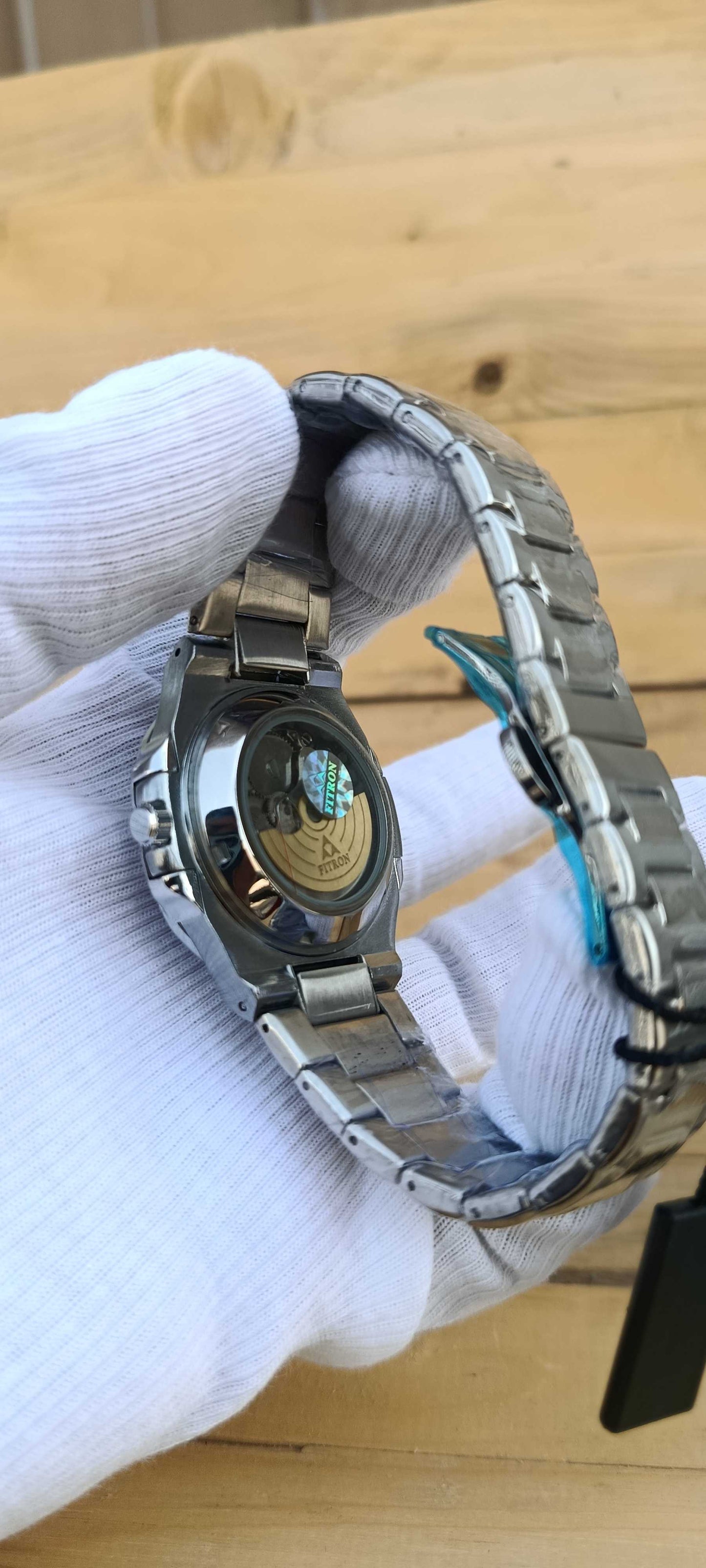 FITRON Skeleton Automatic Light Blue Metal Polish Watch