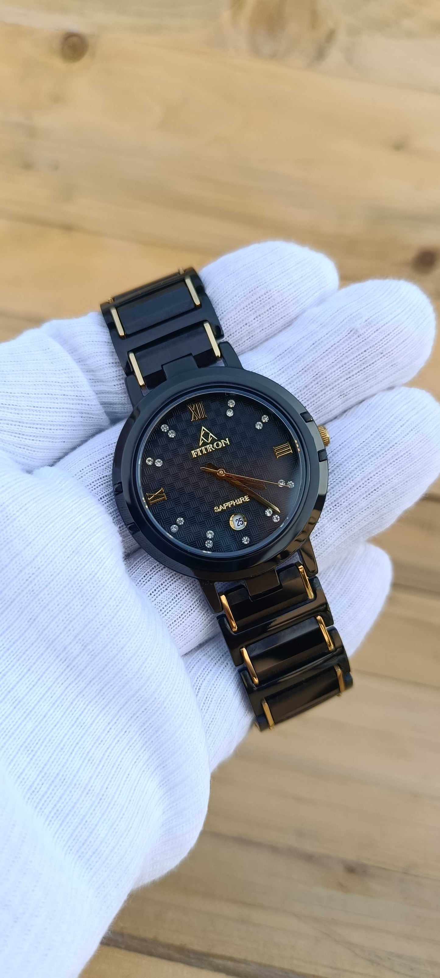 FITRON Two-Tone Black Ceramic Roman Numeral Sapphire Watch