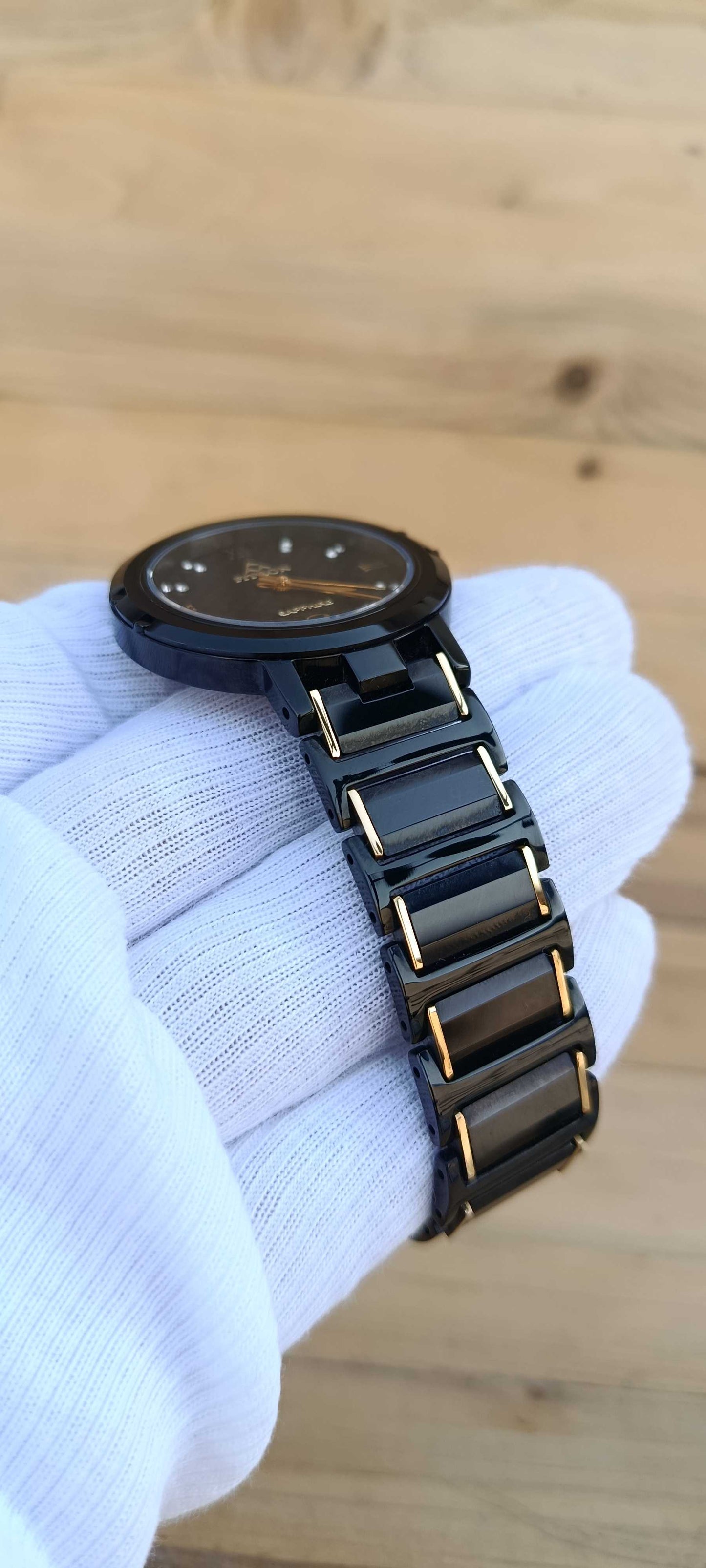 FITRON Two-Tone Black Ceramic Roman Numeral Sapphire Watch
