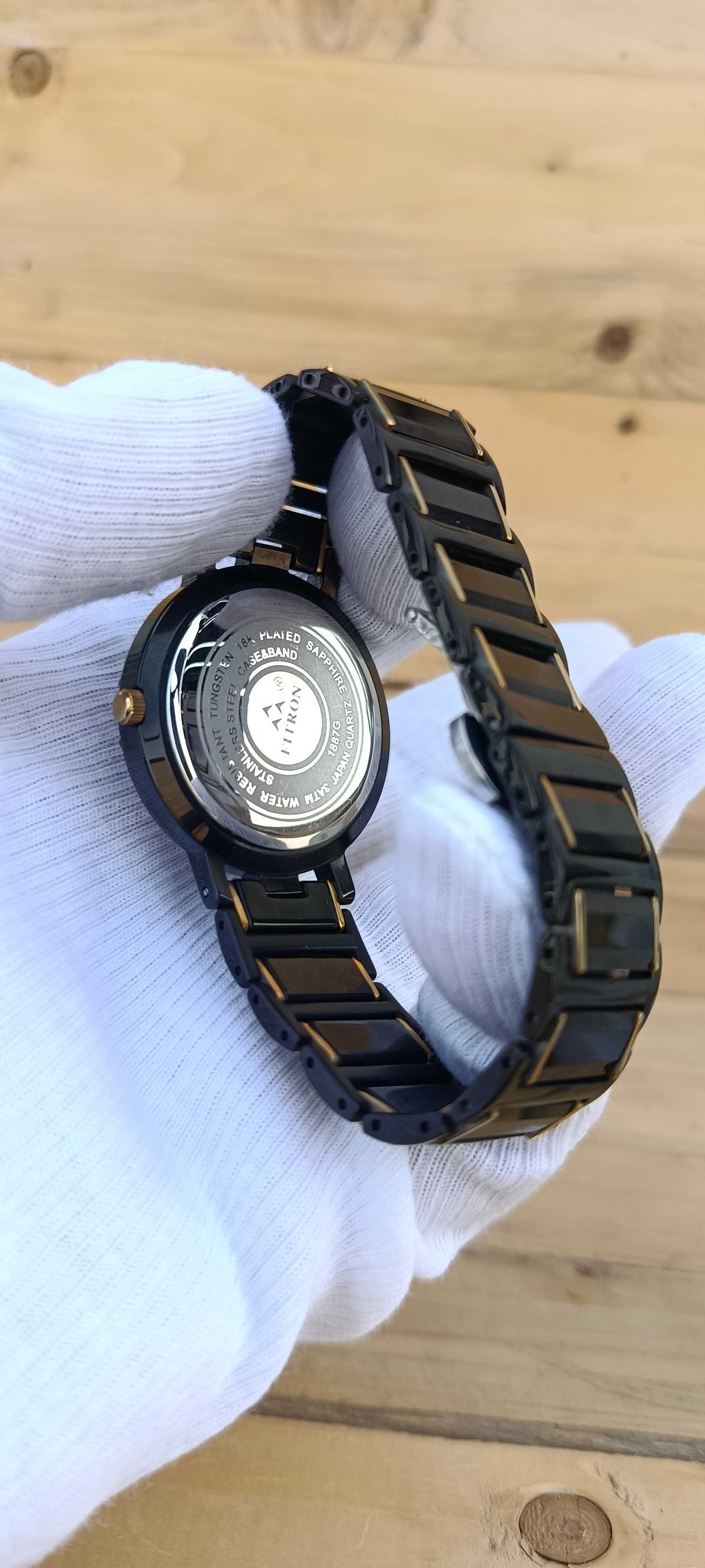 FITRON Two-Tone Black Ceramic Roman Numeral Sapphire Watch