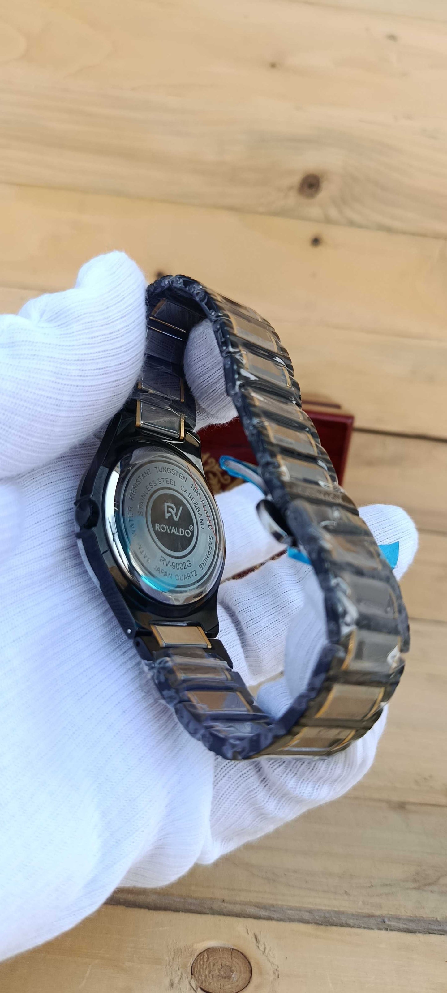 ROVALDO Two-Tone Black Ceramic Diamond Dial Sapphire Crystal Watch