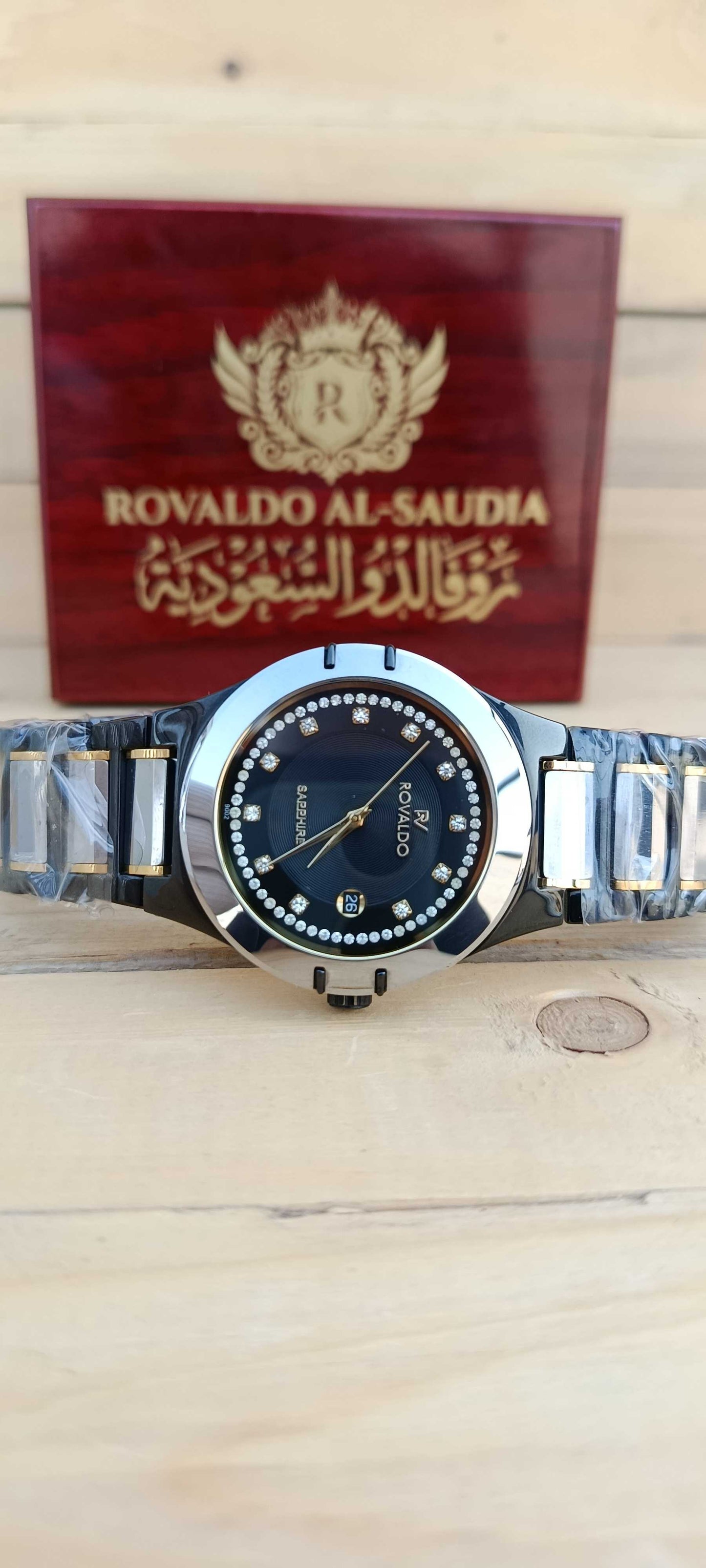 ROVALDO Two-Tone Black Ceramic Diamond Dial Sapphire Crystal Watch