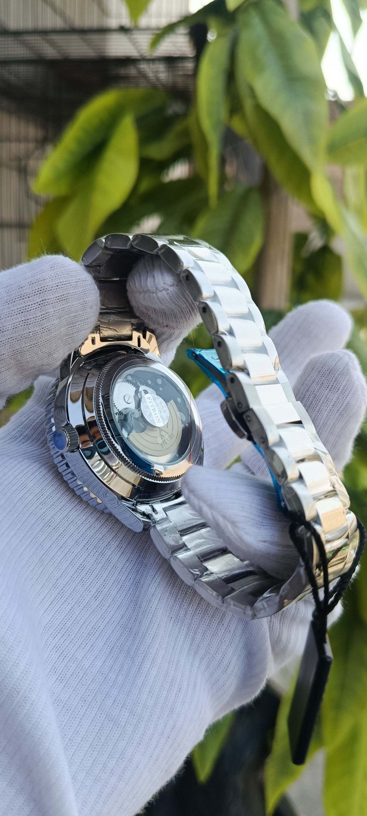 Fitron Skeleton Dial Diver-Style Watch – Black Bezel Metal Polish Watch