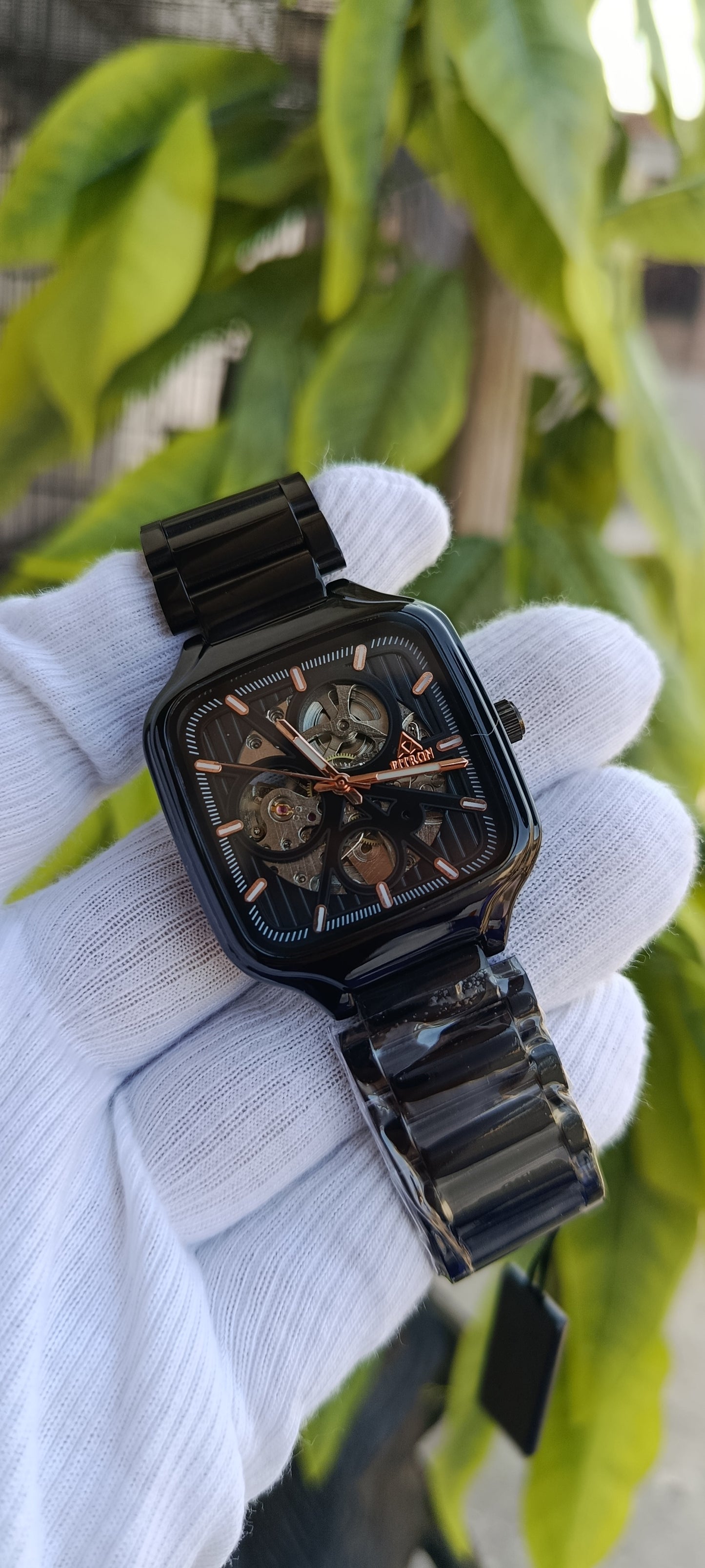 Fitron Men's Square Ceramic Skeleton Watch - Elegant Black Design