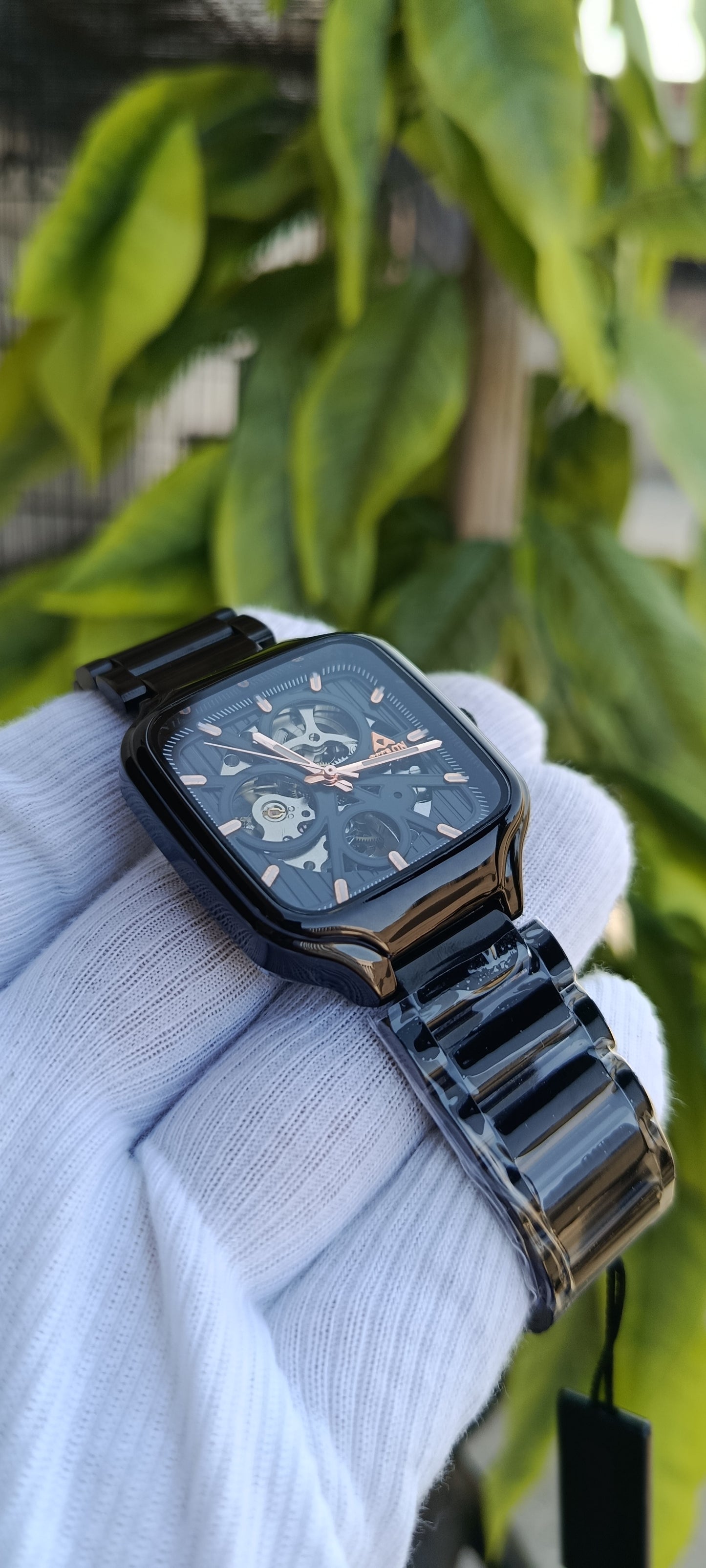Fitron Men's Square Ceramic Skeleton Watch - Elegant Black Design