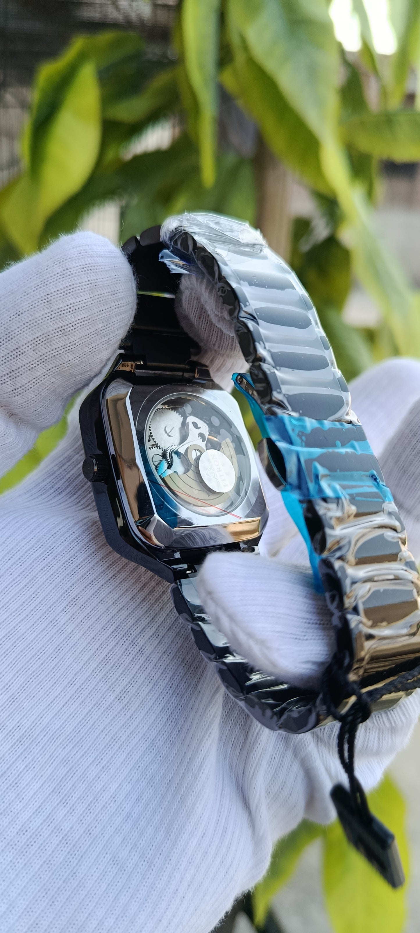 Fitron Men's Square Ceramic Skeleton Watch - Elegant Black Design