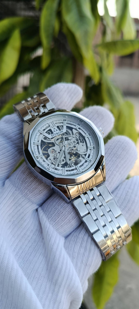 Fitron Automatic Men's Skeleton Dial Watch White Dial Colour