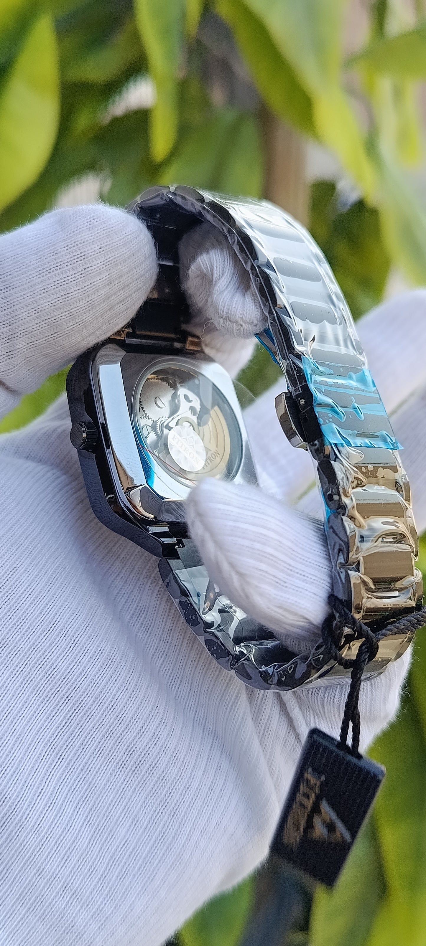 Fitron Men's Square Ceramic Skeleton Watch - Black & Gold Edition