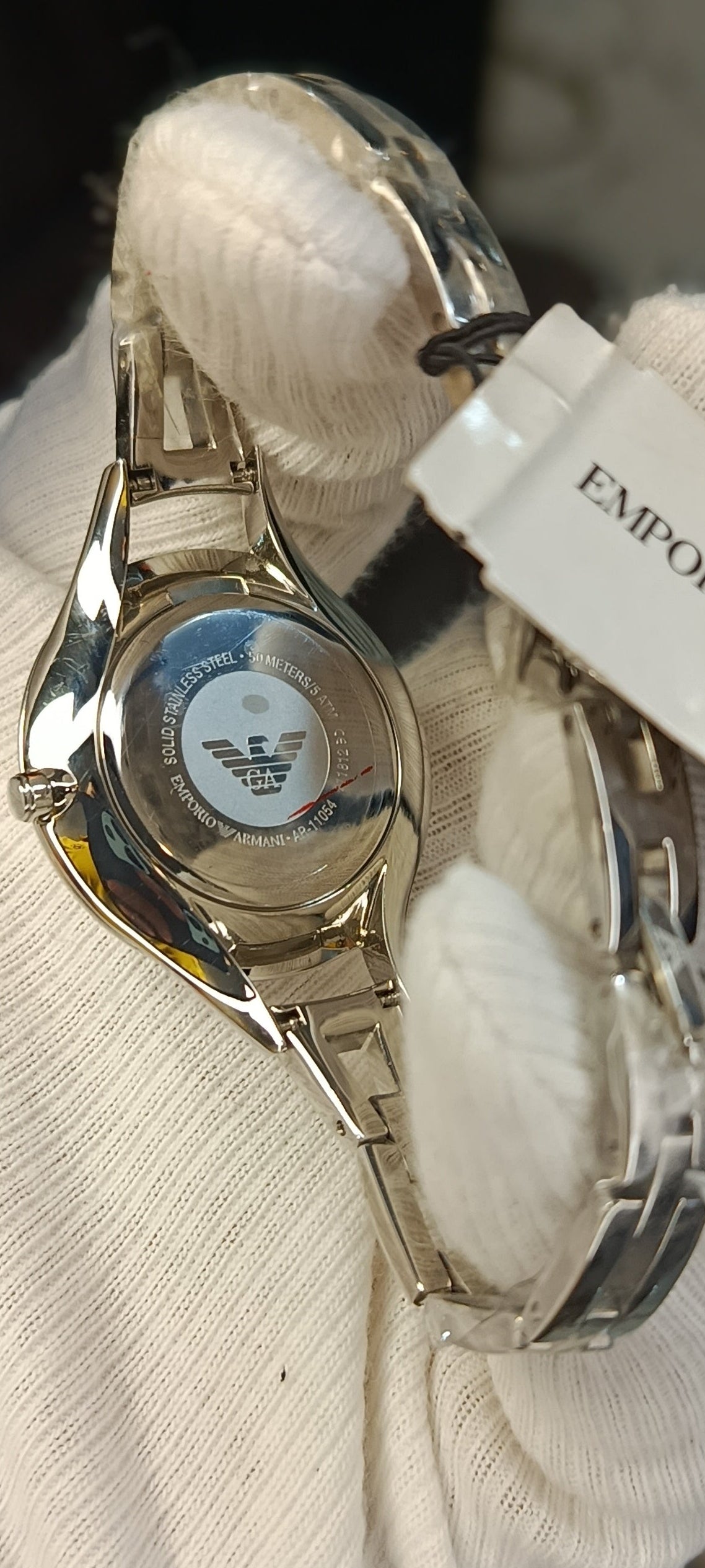 Emporio Armani Women's Silver Stainless Steel Watch – Mother of Pearl Dial