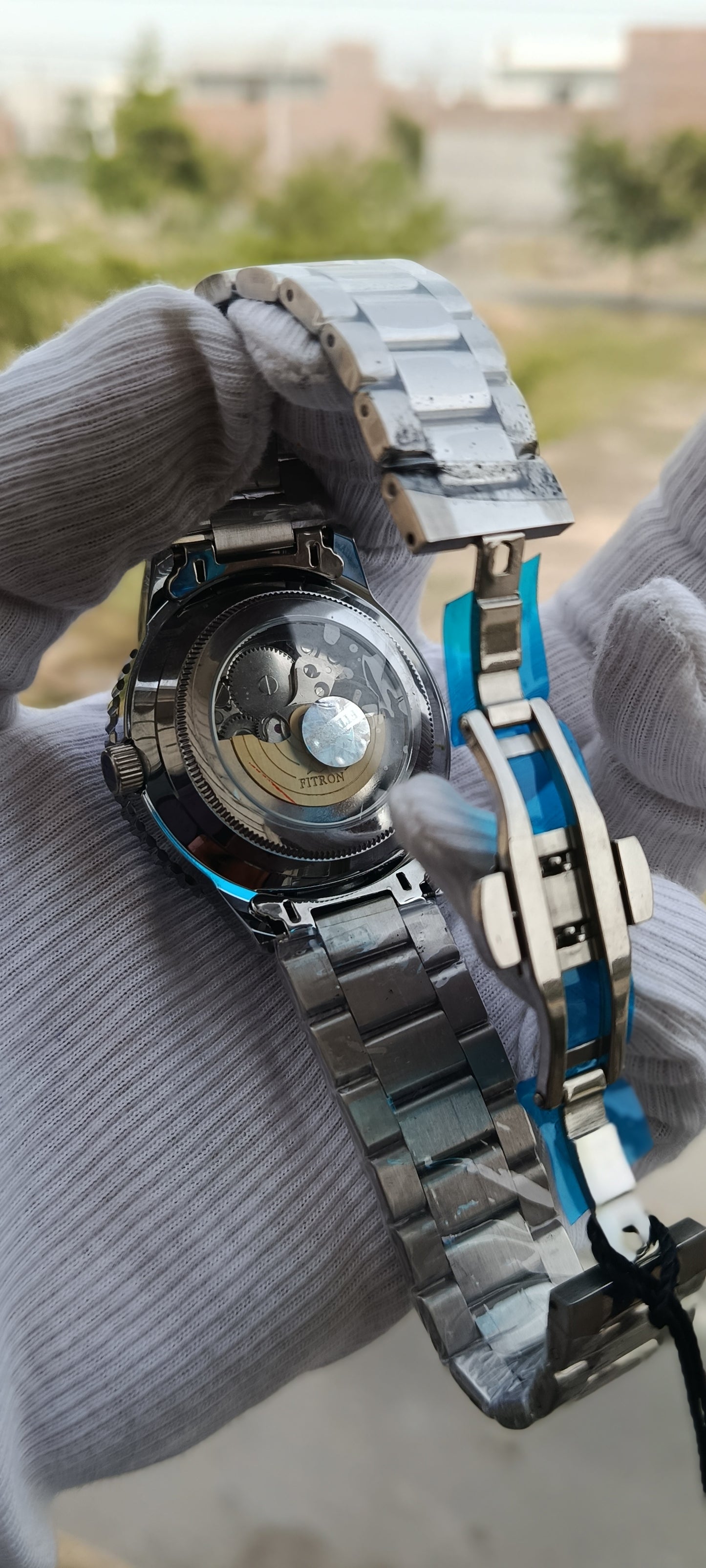 FITRON Automatic Skeleton Watch for Men – Dark Teal Blue Dial with Silver