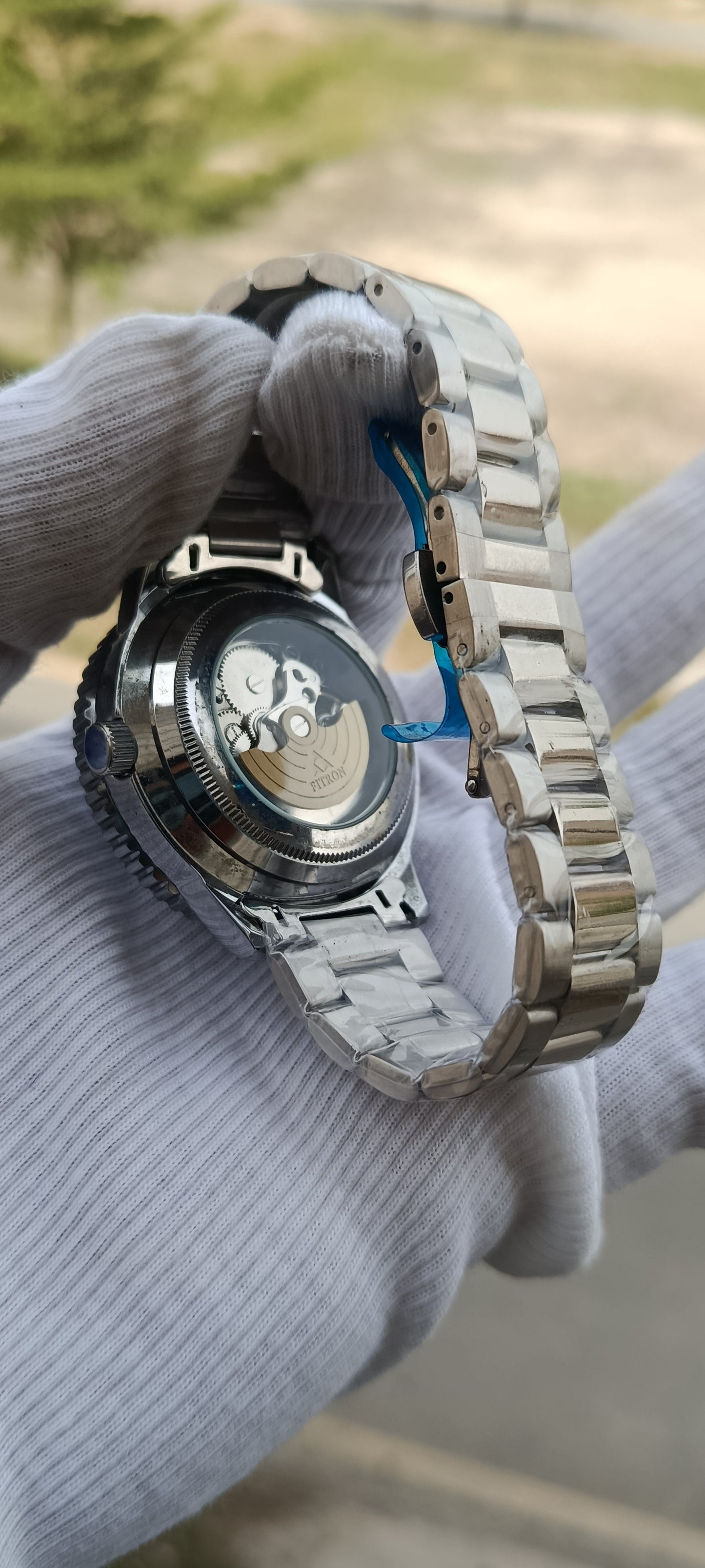FITRON Automatic Skeleton Watch for Men – Ice Blue Dial with Silver
