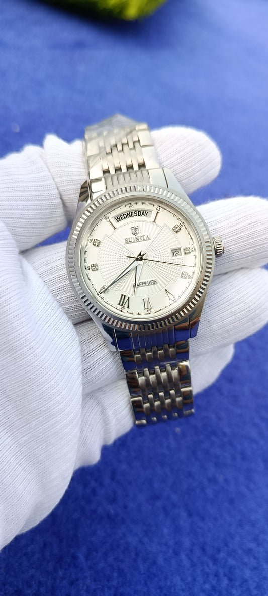 Ruinita Men's White Dial Sapphire Glass Watch