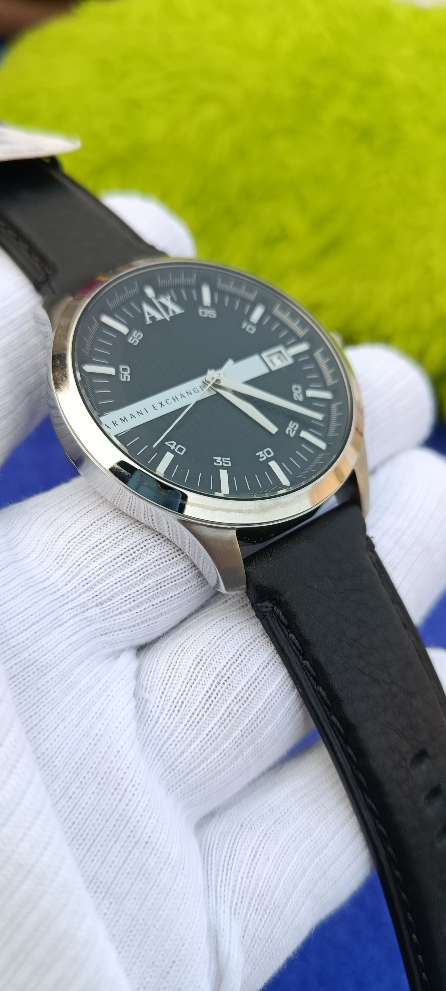 Armani Exchange Black Leather Strap Black Dial Quartz Watch for Gents - AX2101
