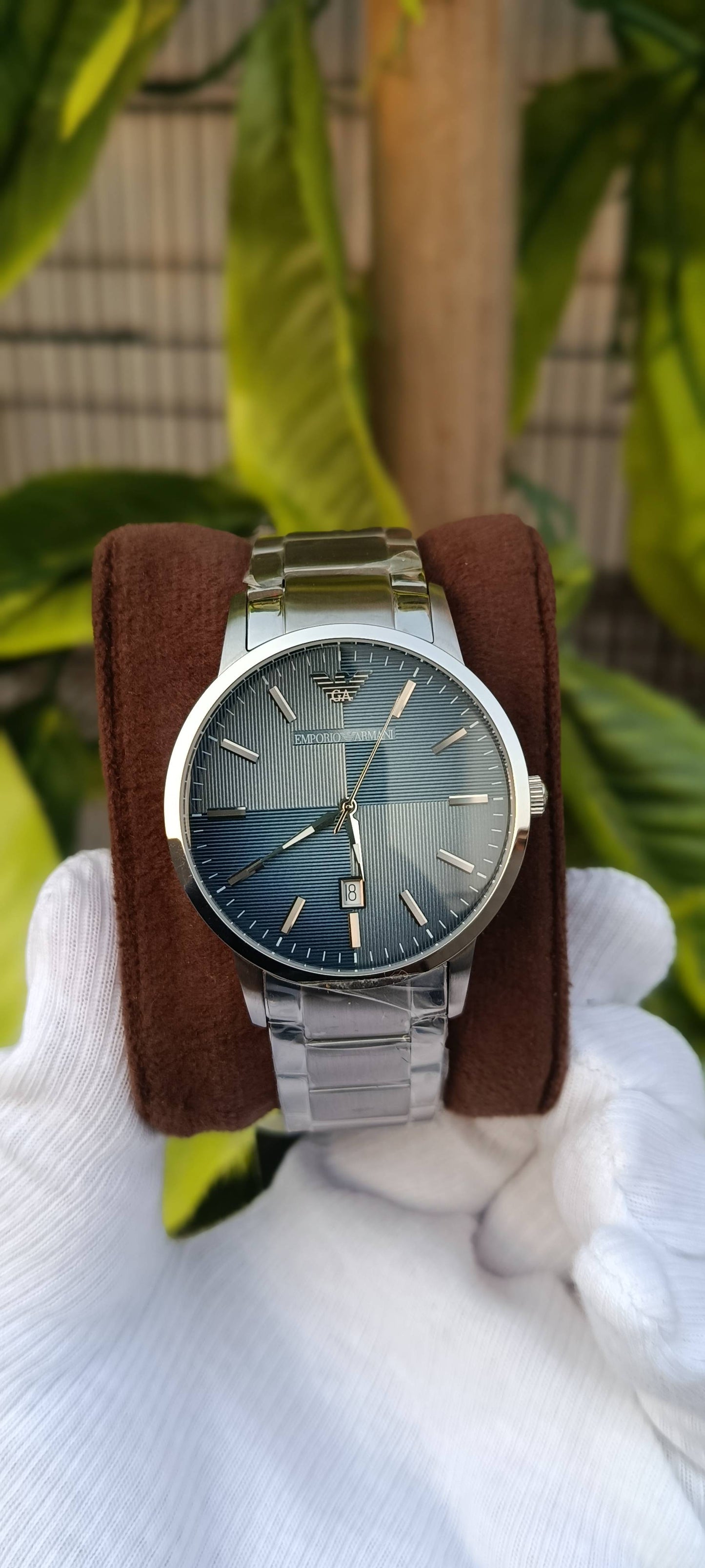 EMPORIO ARMANI Silver Stainless Steel Navy Blue Dial Quartz Watch AR-2472