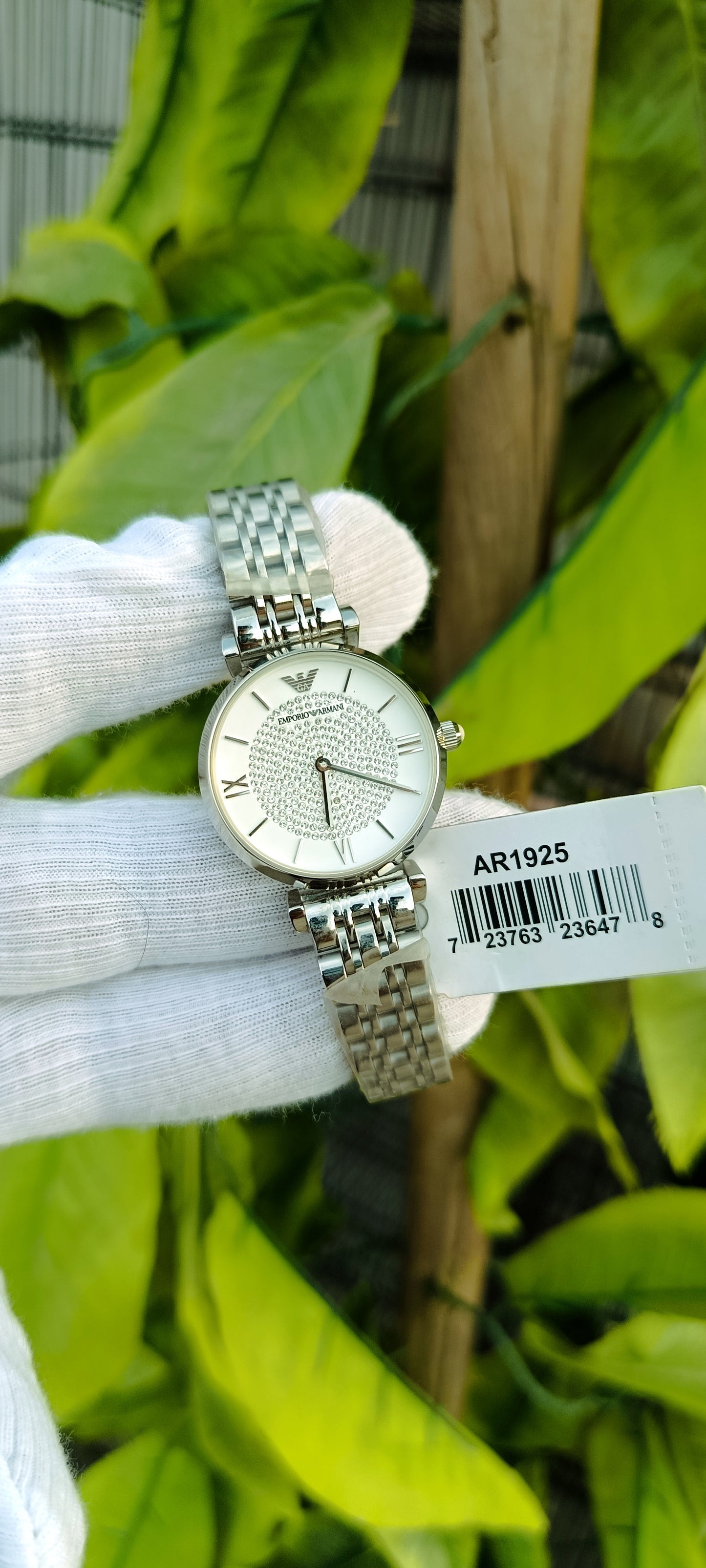 Emporio Armani Women's Gianni T-Bar Silver Watch – Crystal Pavé Dial | AR1925