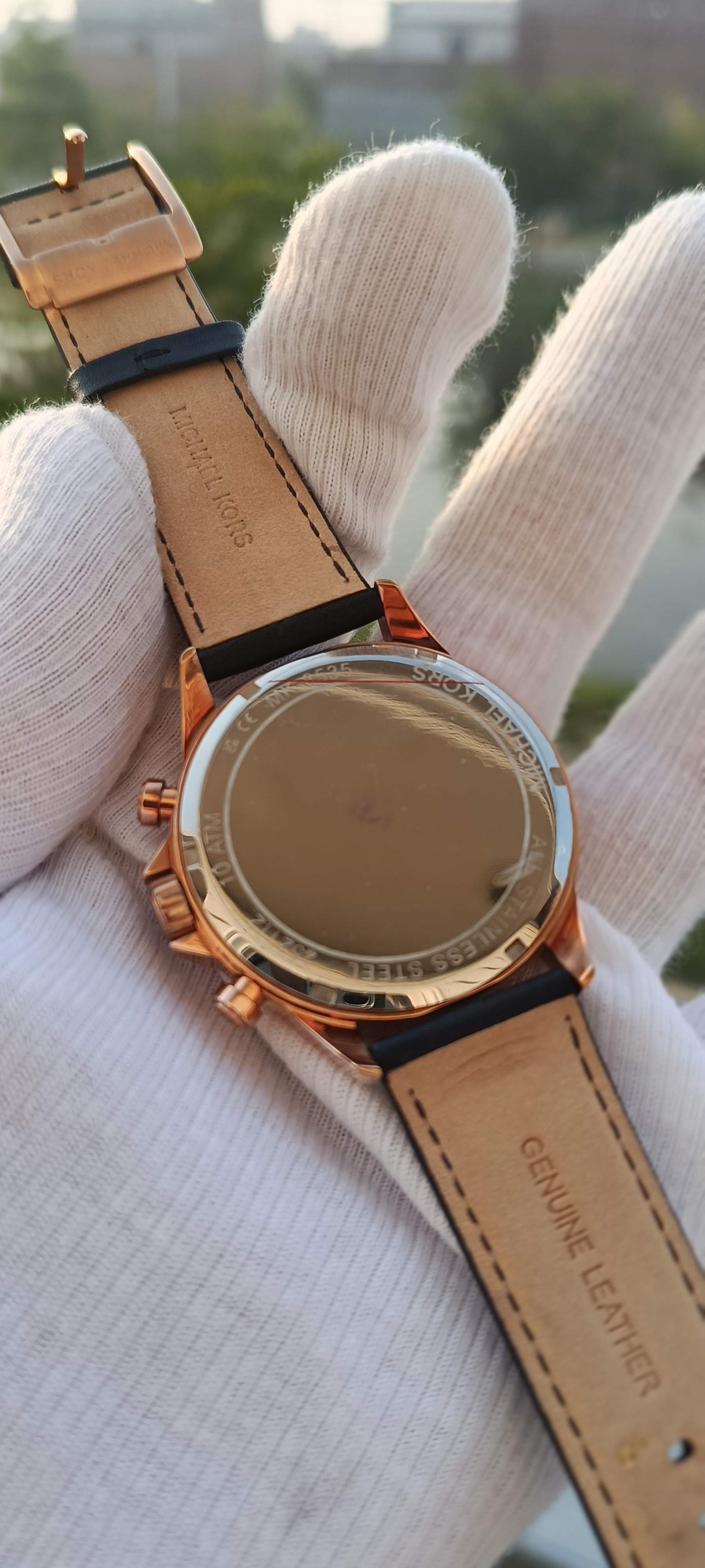 Michael Kors Gage Men’s Chronograph: Rose Gold-Tone Case & Black Leather Strap (MK8535)