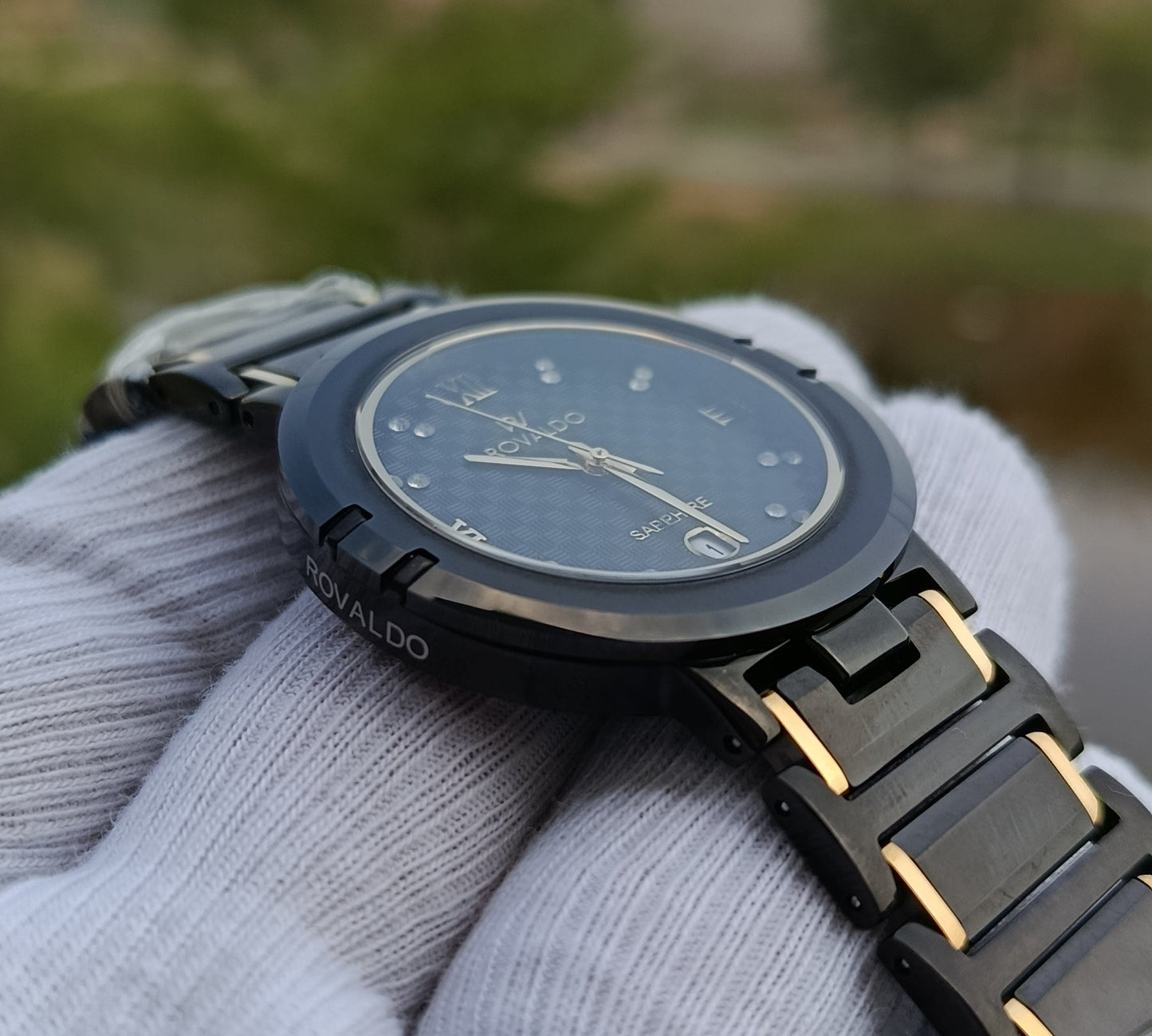 ROVALDO Two-Tone Black Ceramic Diamond Dial Sapphire Crystal Watch