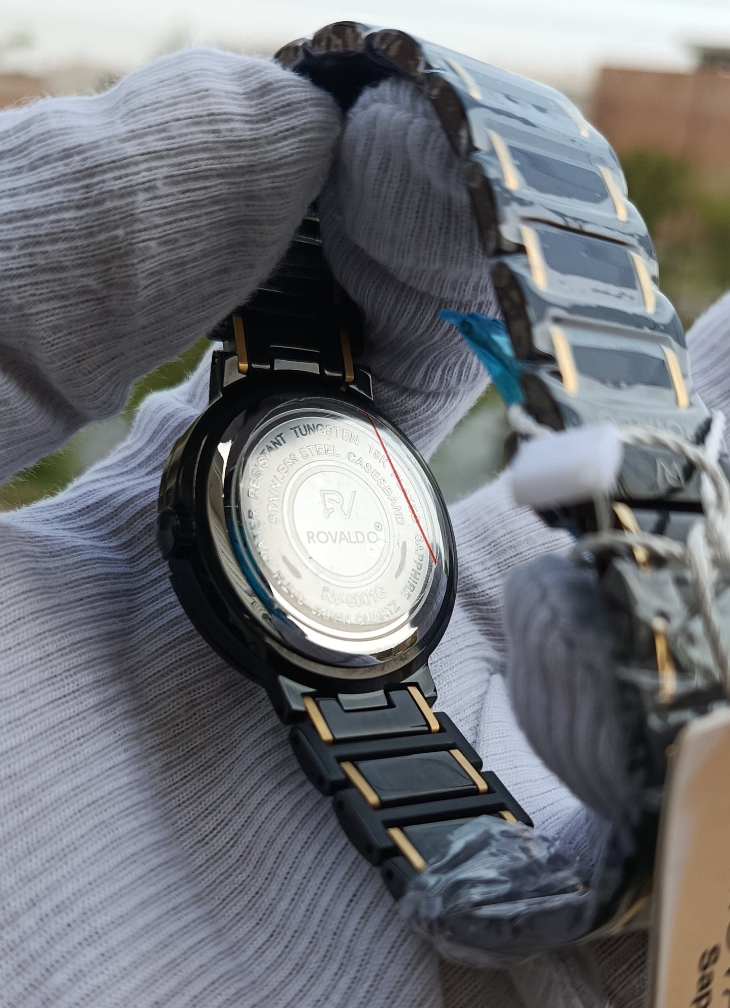 ROVALDO Two-Tone Black Ceramic Diamond Dial Sapphire Crystal Watch