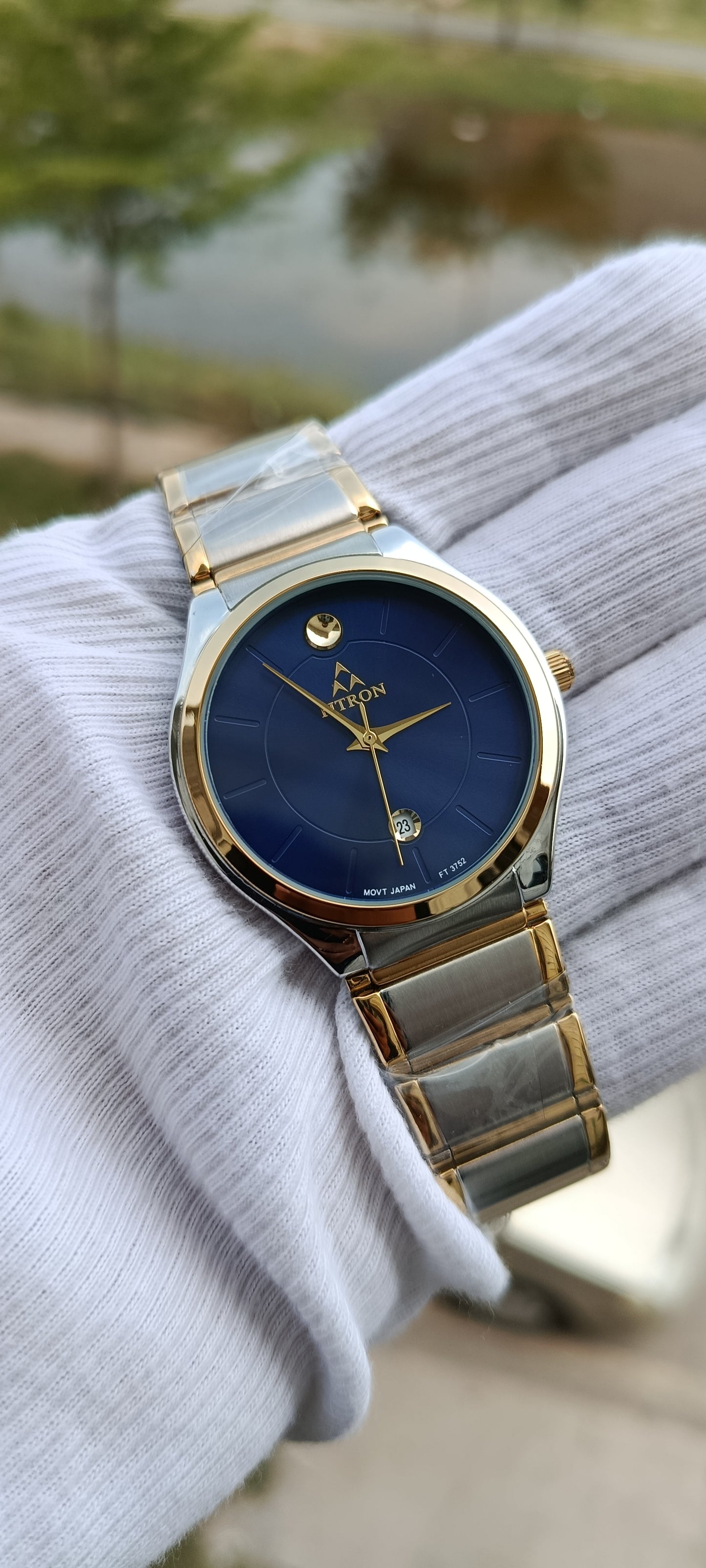 Fitron Two-Tone Navy Blue Dial Watch | Gold Silver Stainless Steel Bracelet