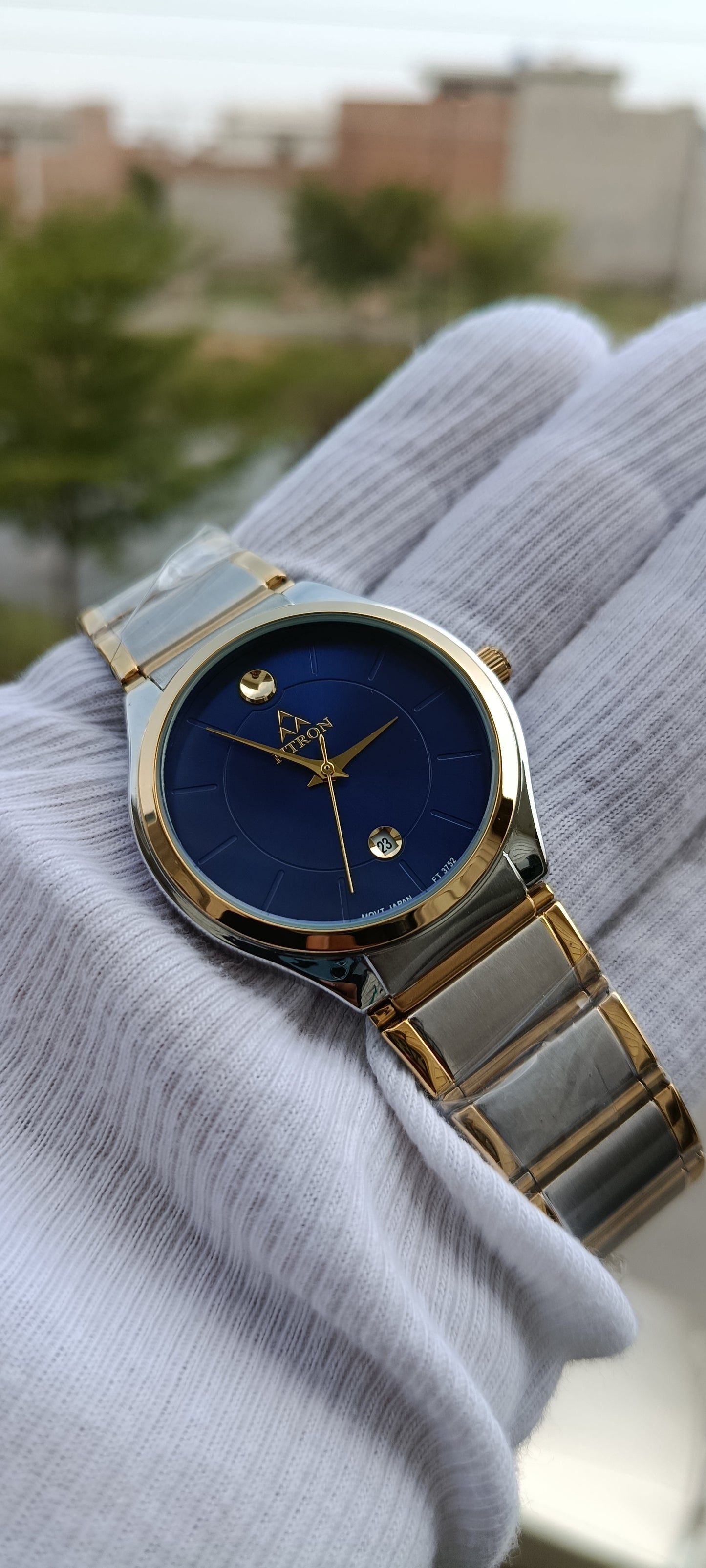 Fitron Two-Tone Navy Blue Dial Watch | Gold Silver Stainless Steel Bracelet