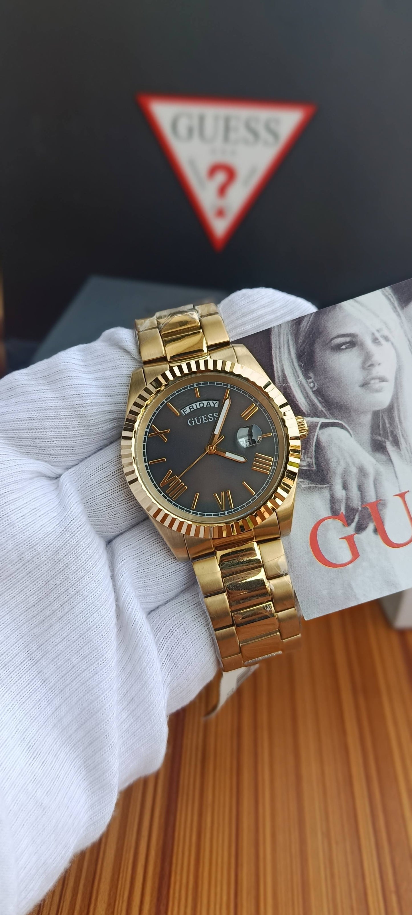 GUESS Connoisseur Men's Gold-Tone Watch with Black Dial GW0265G3