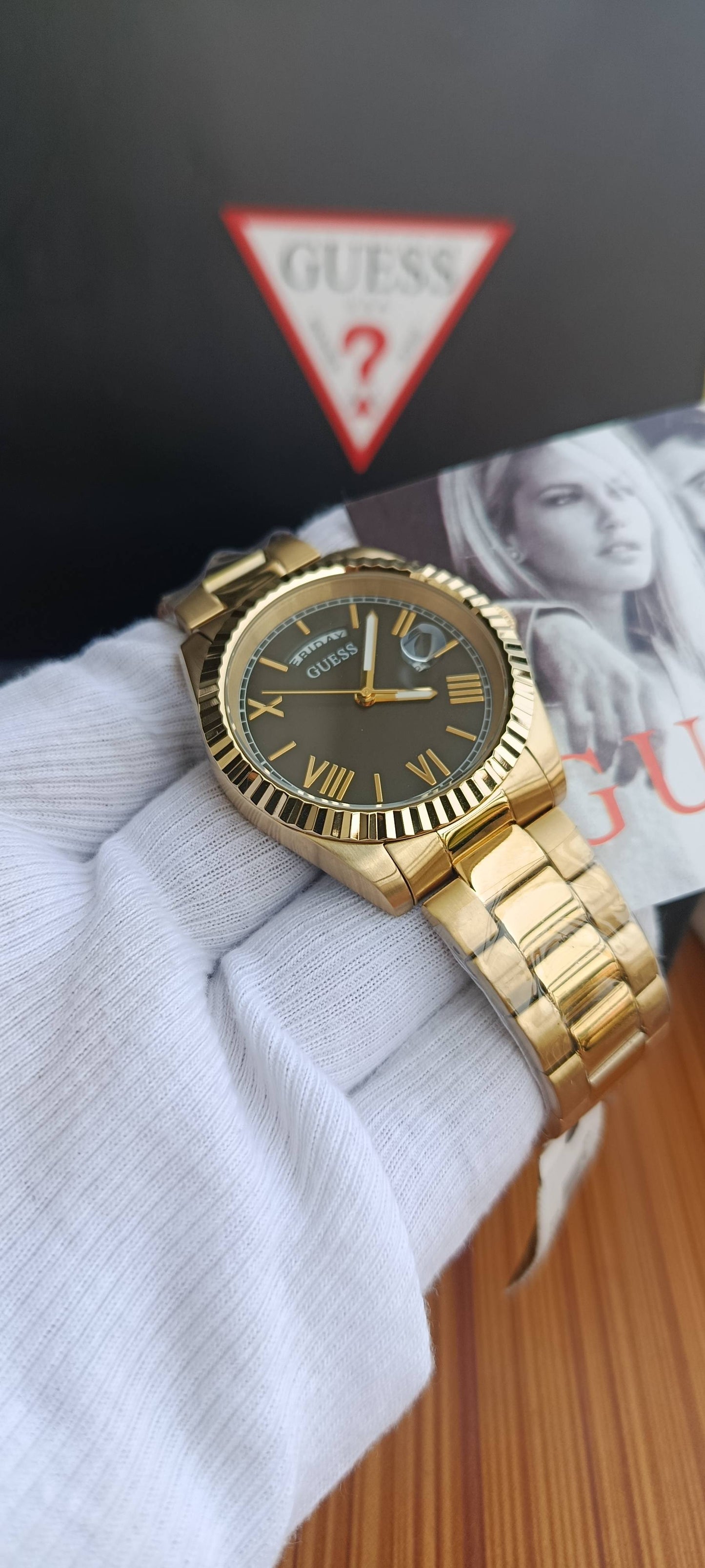 GUESS Connoisseur Men's Gold-Tone Watch with Black Dial GW0265G3