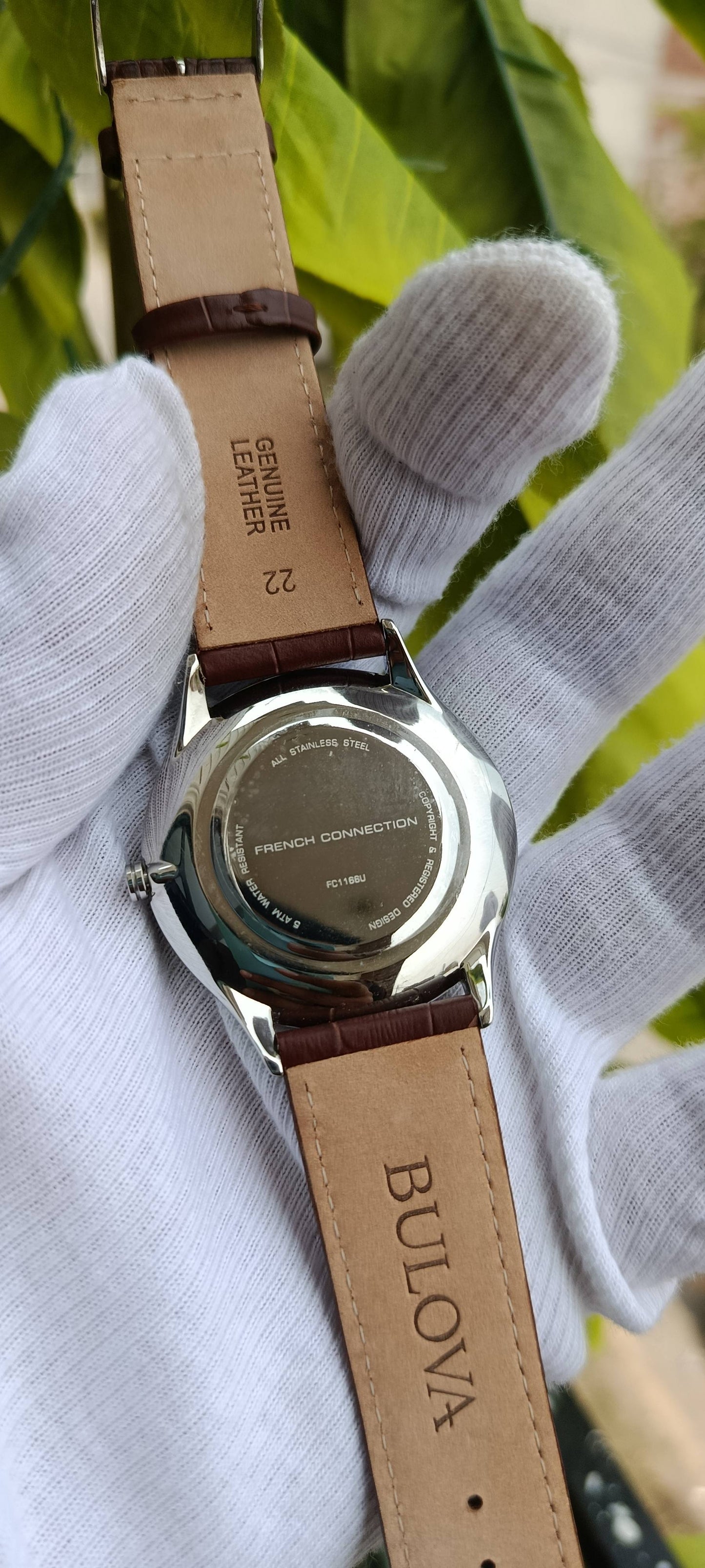 French Connection Men's Watch – Navy Blue Sunburst Dial, Brown Croc-Embossed Leather Strap