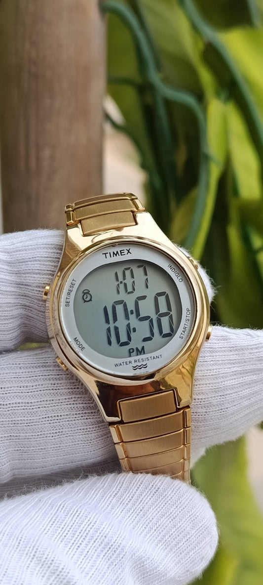 Timex Gold-Tone Digital Watch with Indiglo Backlight, Alarm & Water Resistant – Unisex Bracelet Watch
