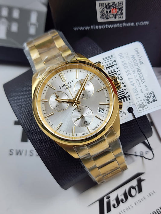 Tissot PR 100 Chronograph Gold-Tone Silver Dial Watch – T150.417.33.031.00