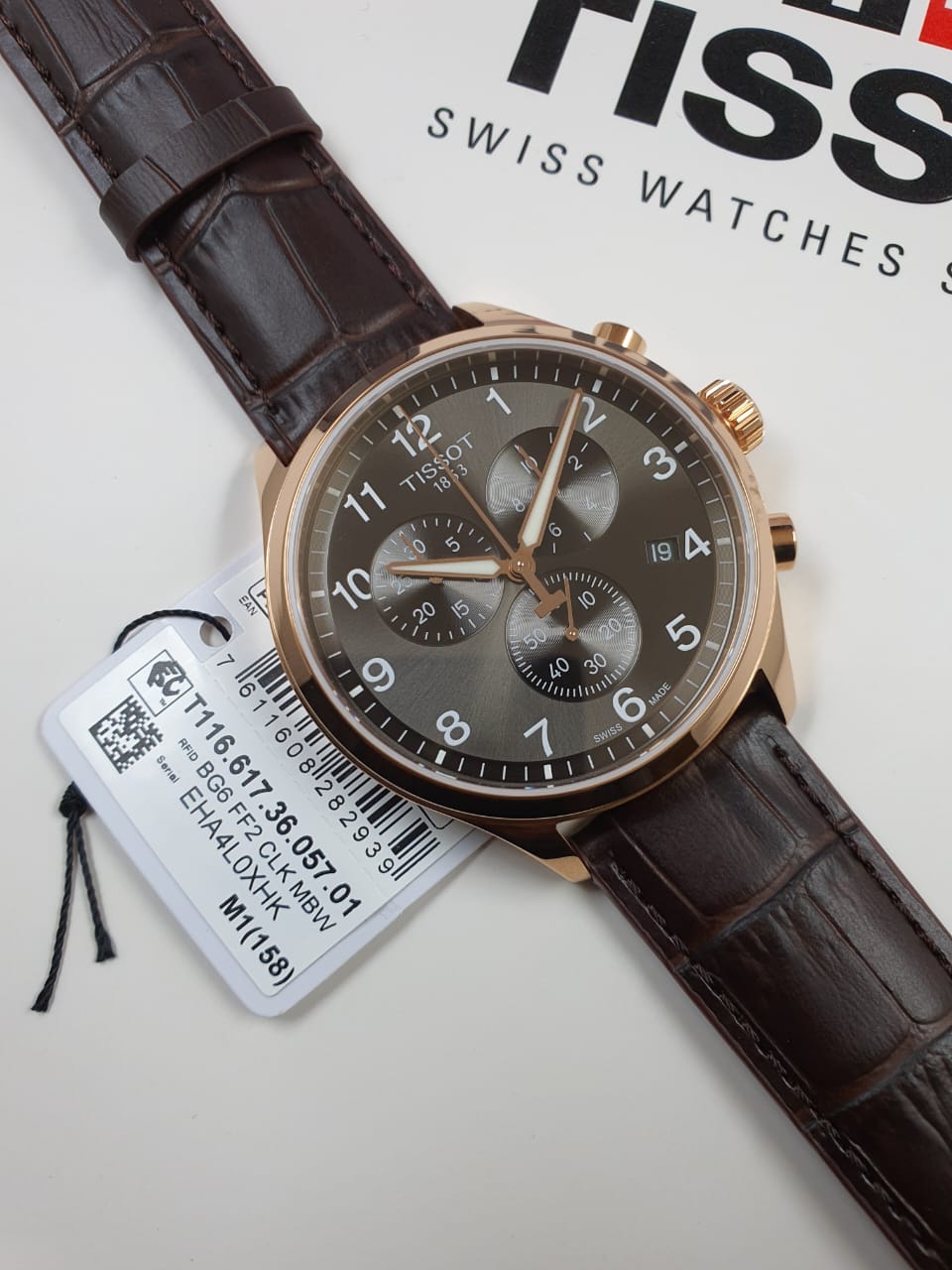 Tissot T116.617.36.057.01 Chrono XL Men's Rose Gold Grey Dial Leather Swiss Watch