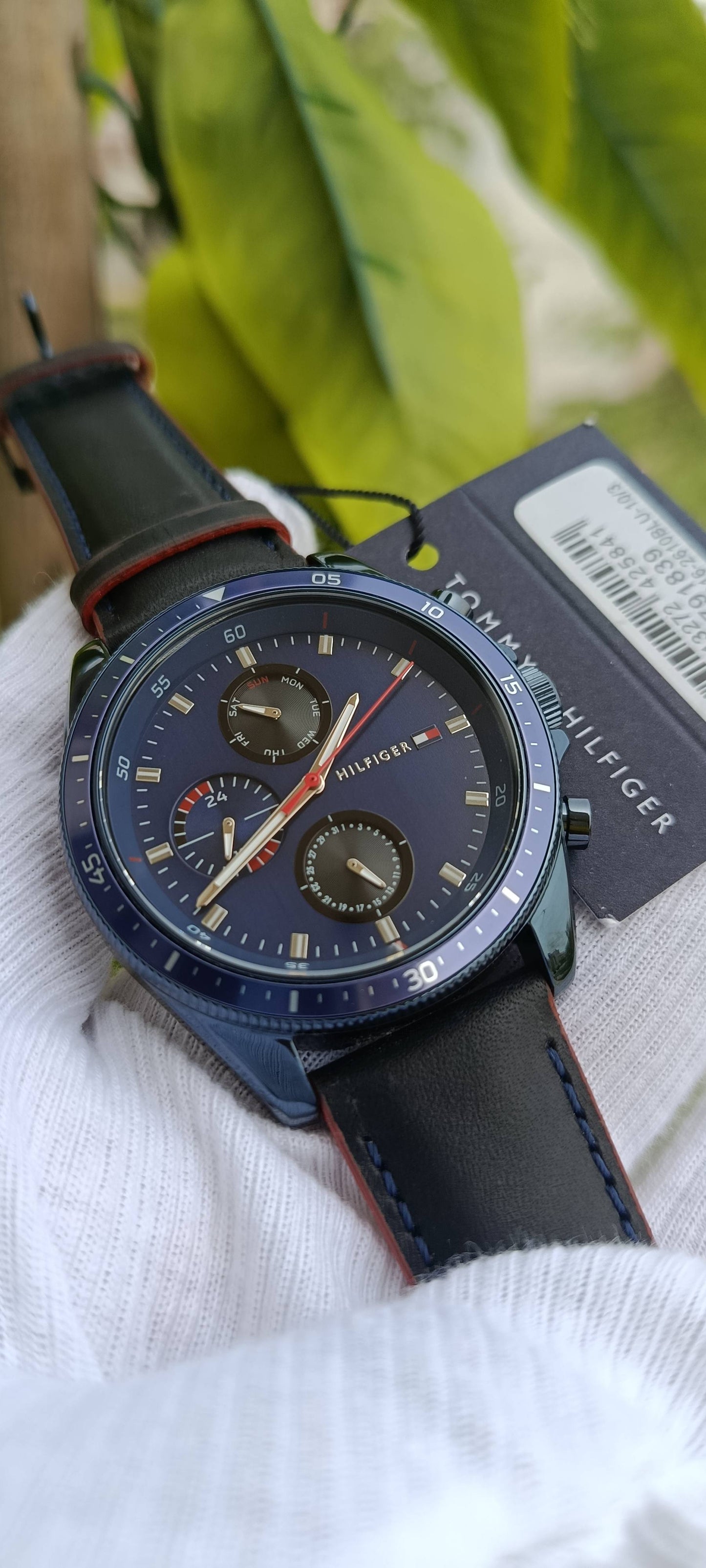 Tommy Hilfiger Parker Men's Multi-Dial Chronograph Watch – Blue Dial, Black Leather Strap | Ref. 1791839