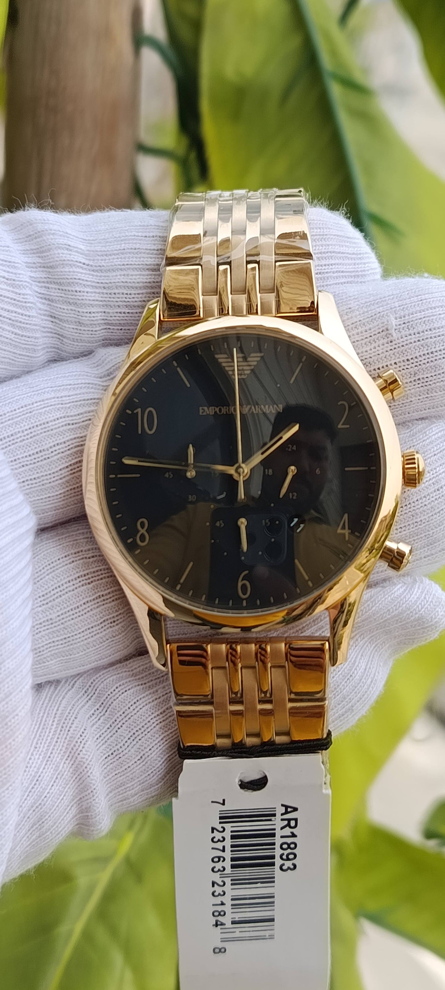 Emporio Armani Classic Chronograph Men's Watch – Black Dial, Gold-Tone Stainless Steel Bracelet | Ref. AR1893