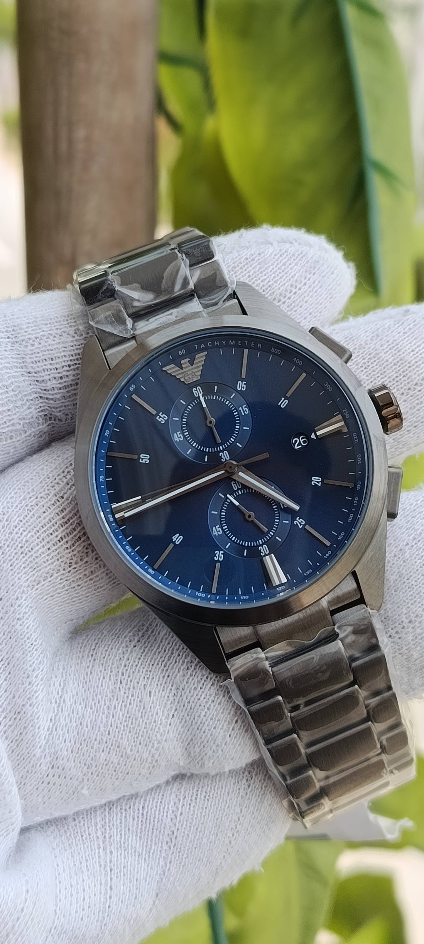 Emporio Armani Men's Quartz Chronograph Watch – Blue Dial, Grey Stainless Steel, 42mm – AR11481