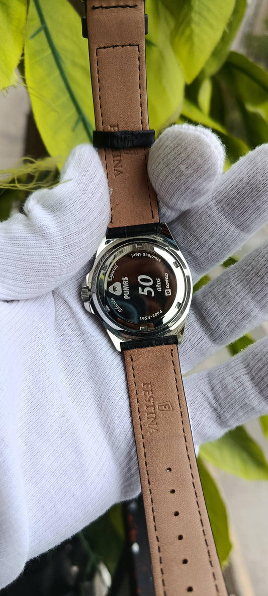 Lotto Pumas 50 Años Edition Sport Watch, Rotating Bezel, Black Leather Strap