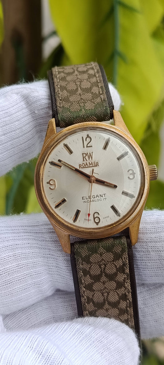 Vintage Roamer Elegant Incabloc 17 Mechanical Watch, Swiss Made, Gold-Tone Case
