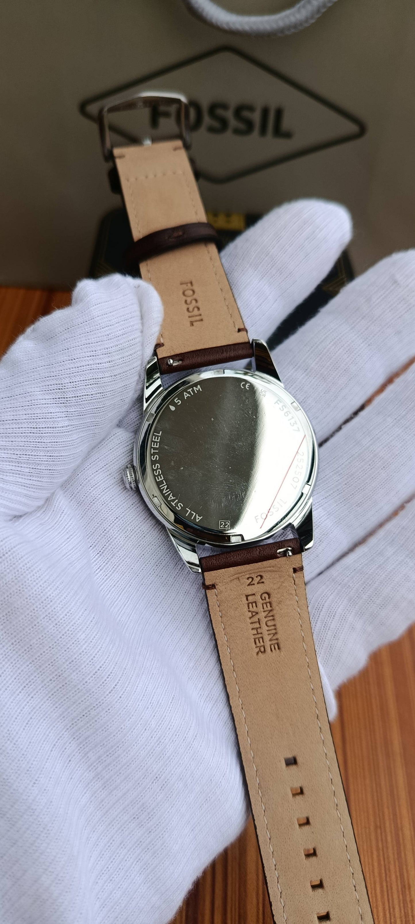 Fossil Pearson FS6137 Men's Multifunction Watch – Green Dial, Brown Leather Strap, 42mm