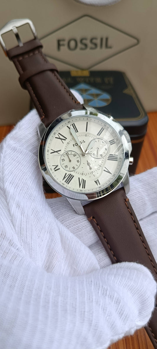 Fossil Grant Men's Chronograph Watch – Quartz Movement, Leather & Stainless Steel Strap