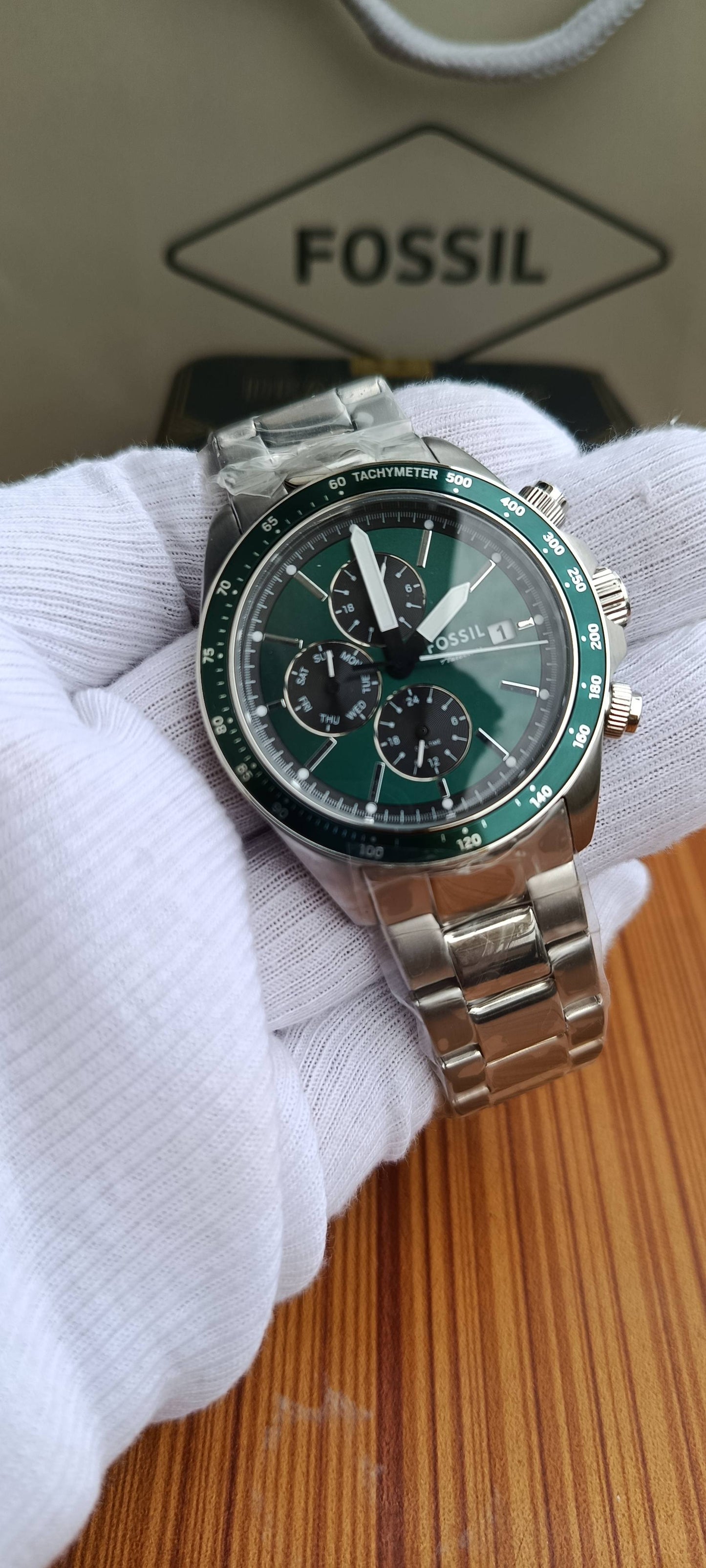 Fossil Autocross FS6127 Men's Multifunction Watch – Green Dial, Stainless Steel Bracelet, 42mm