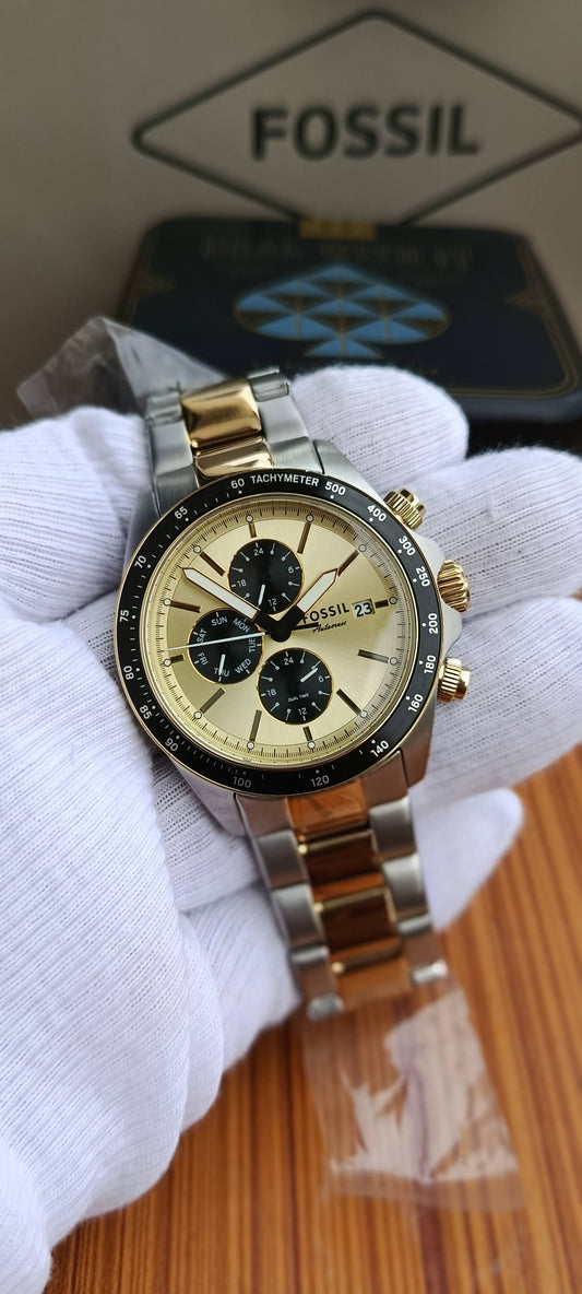 Fossil Autocross FS6126 Men's Multifunction Watch – Gold Dial, Two-Tone Stainless Steel, 42mm
