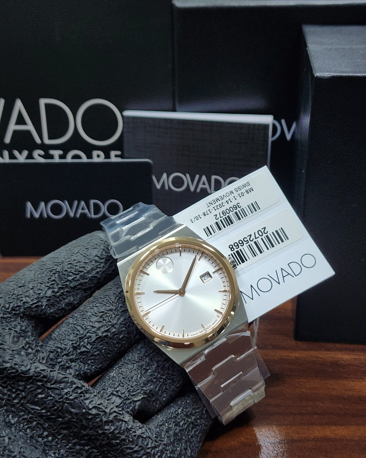 Movado Men's Two-Tone Rose Gold Silver Dial Swiss Watch